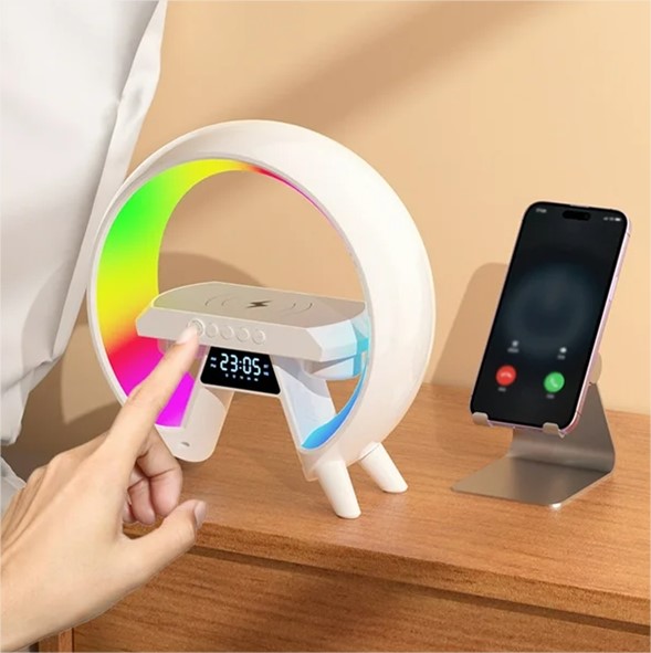 Foto 3 pulgar | Lámpara De Escritorio Reloj Digital, Con Altavoz Compatible Con Bluetooth, Luz Led De Noche, Carga Inalámbrica