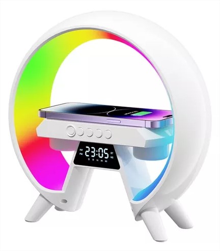 Foto 4 pulgar | Lámpara De Escritorio Reloj Digital, Con Altavoz Compatible Con Bluetooth, Luz Led De Noche, Carga Inalámbrica