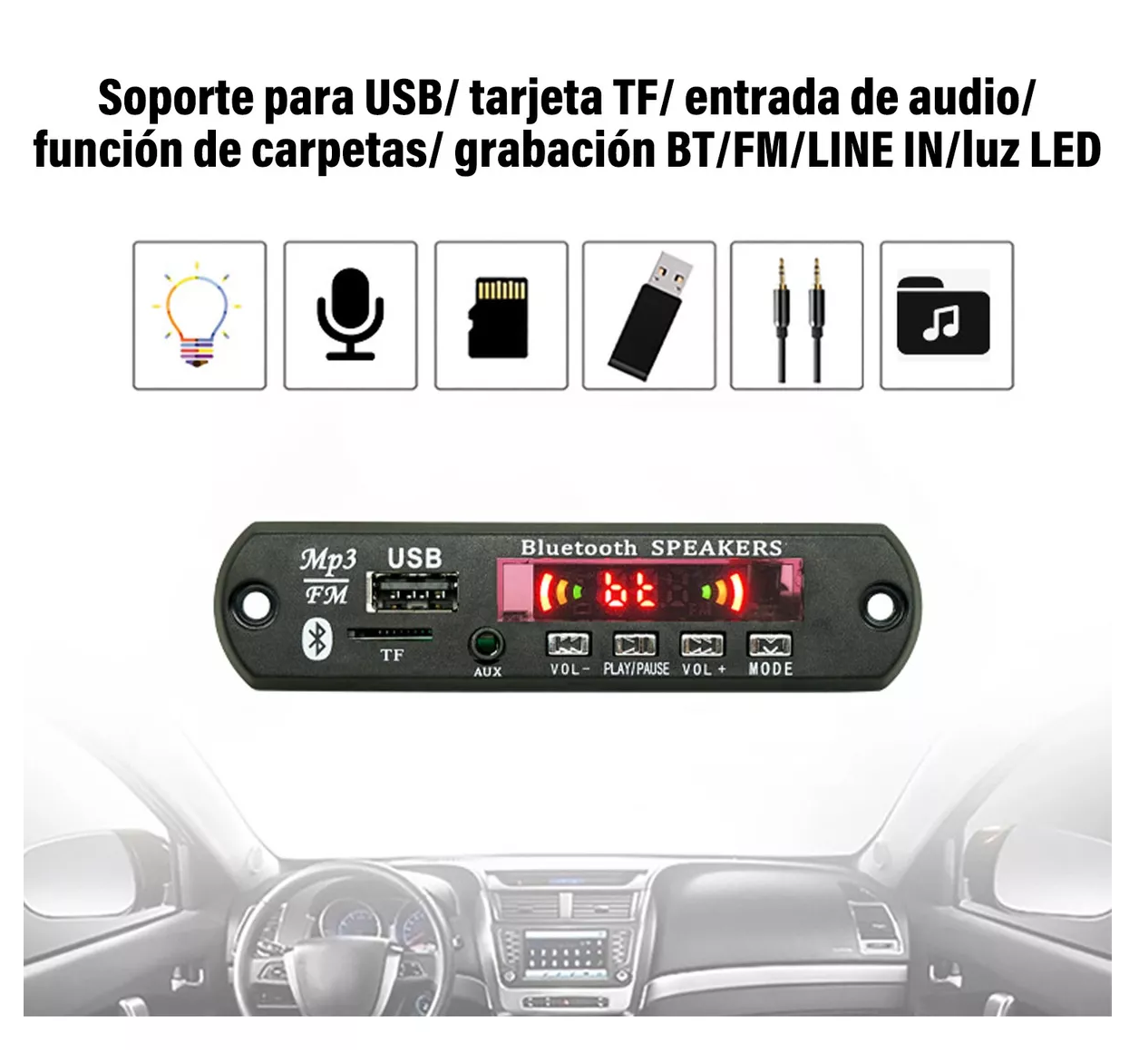 Foto 3 pulgar | Módulo Reproductor De Audio Con Bluetooth Usb Sd Fm Auxiliar 12v