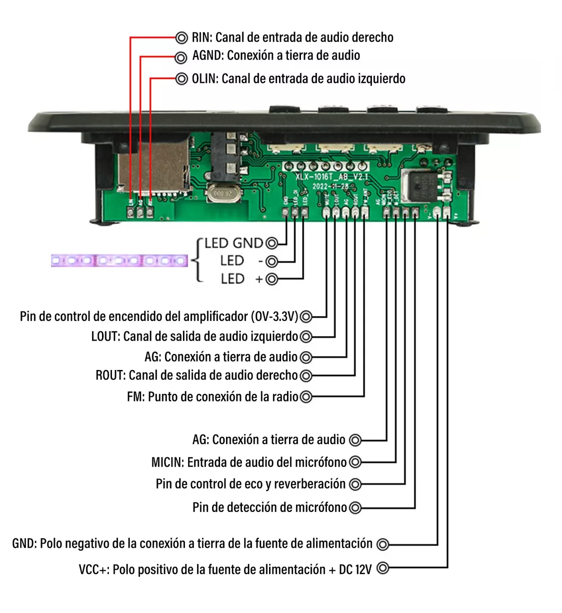 Foto 4 pulgar | Módulo Reproductor De Audio Con Bluetooth Usb Sd Fm Auxiliar 12v