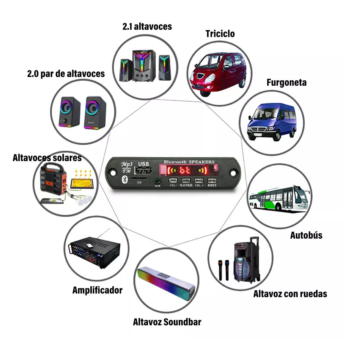 Foto 5 | Módulo Reproductor De Audio Con Bluetooth Usb Sd Fm Auxiliar 12v