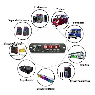 Foto 5 | Módulo Reproductor De Audio Con Bluetooth Usb Sd Fm Auxiliar 12v