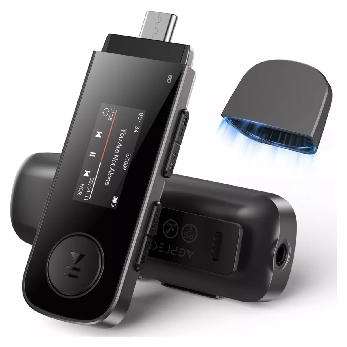 Reproductor Música Portátil Mp3 64gb Con Clip Negro Eo Safe Imports Esi-18639 Negro
