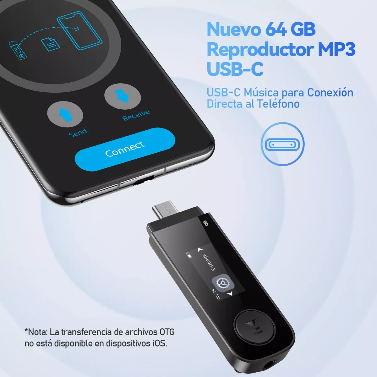 Foto 3 pulgar | Reproductor Música Portátil Mp3 64gb Con Clip Negro Eo Safe Imports Esi-18639 Negro