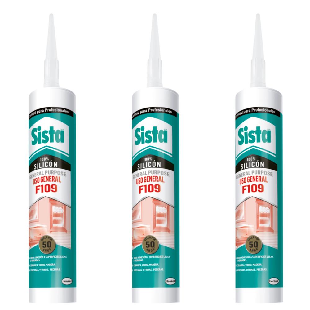 Foto 2 pulgar | Pack 3 Silicon Uso General Blanco Sista 300 Ml (hk-2677064)