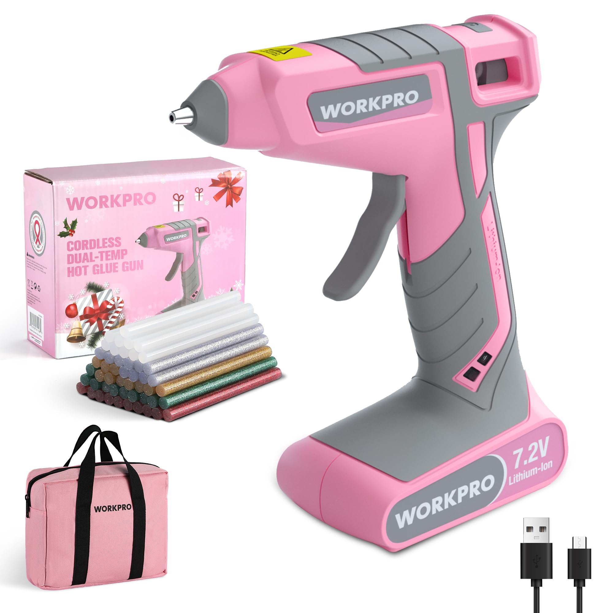 Foto 2 pulgar | Pistola Inalámbrica De Pegamento Caliente Workpro De 7,2 V Con 50 Barras De Pegamento, 2600 Mah - Venta Internacional.