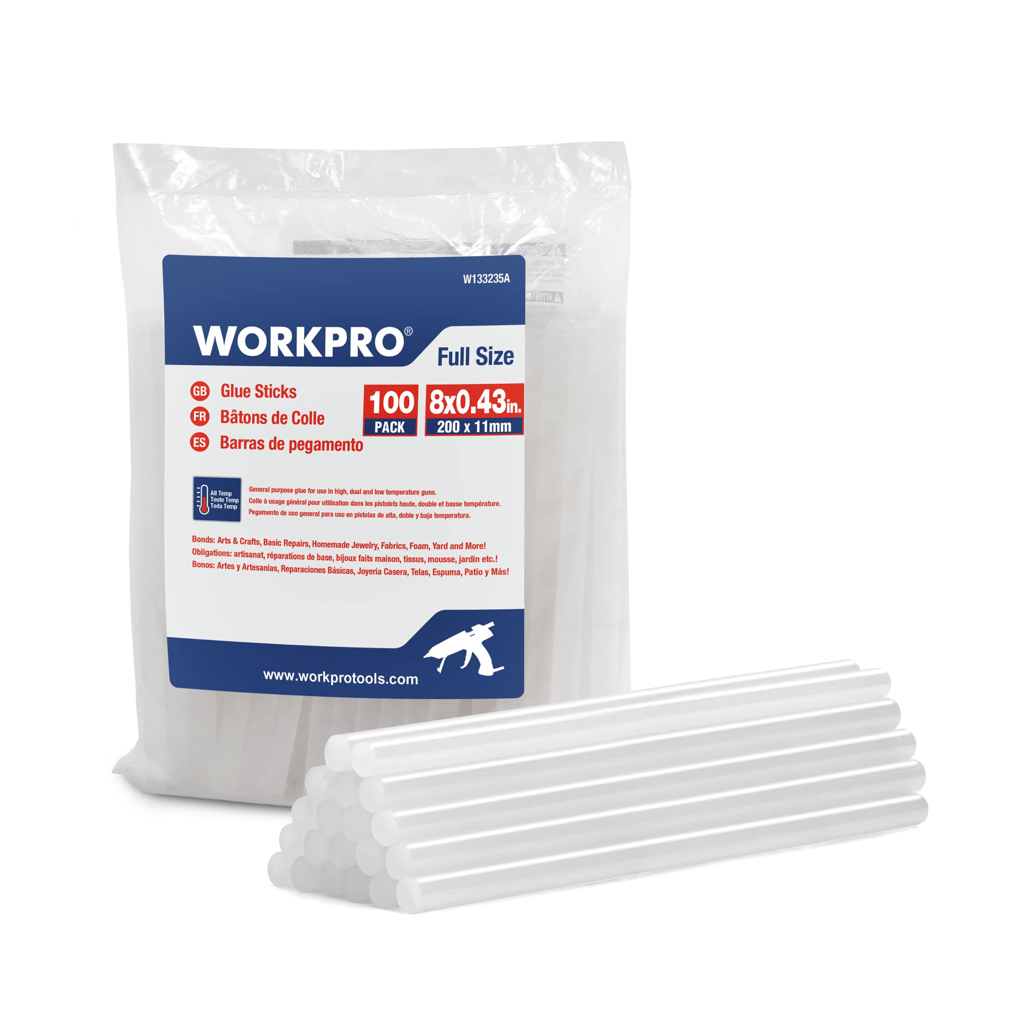 Foto 1 | Barras De Pegamento Caliente Workpro De Tamaño Completo, Paquete De 100 Unidades, 11 X 200 Mm - Venta Internacional.