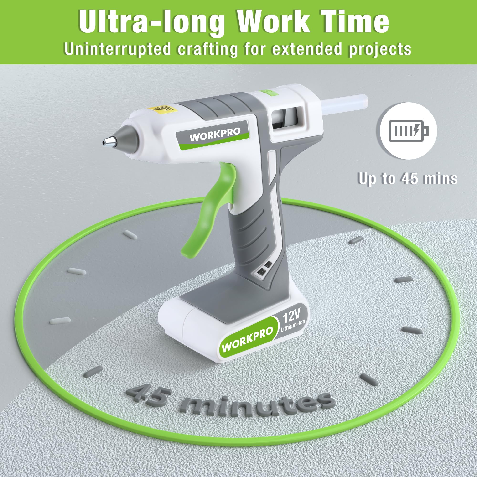 Foto 3 pulgar | Pistola De Pegamento Termofusible Inalámbrica Workpro 12 V Recargable Blanca - Venta Internacional.