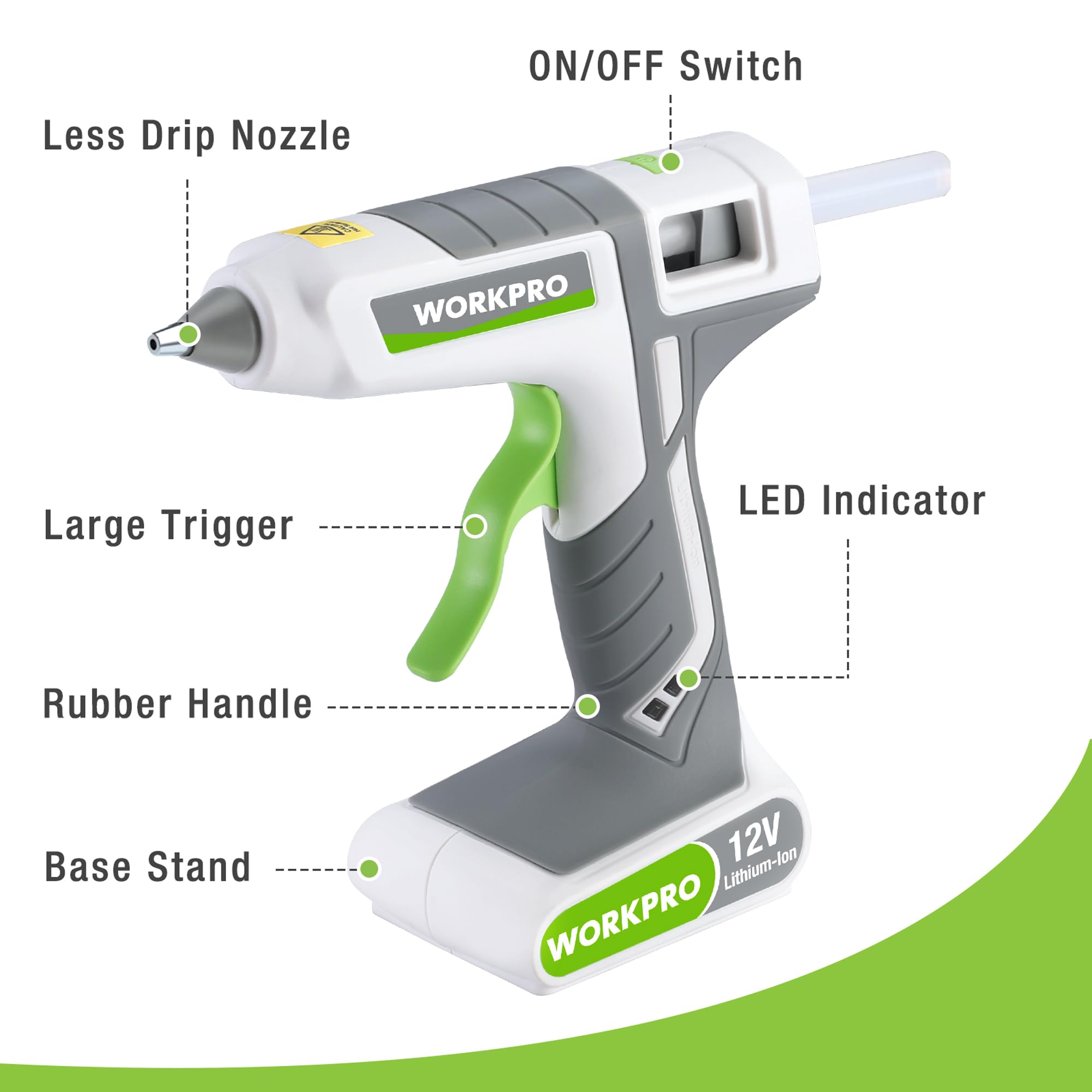 Foto 7 pulgar | Pistola De Pegamento Termofusible Inalámbrica Workpro 12 V Recargable Blanca - Venta Internacional.