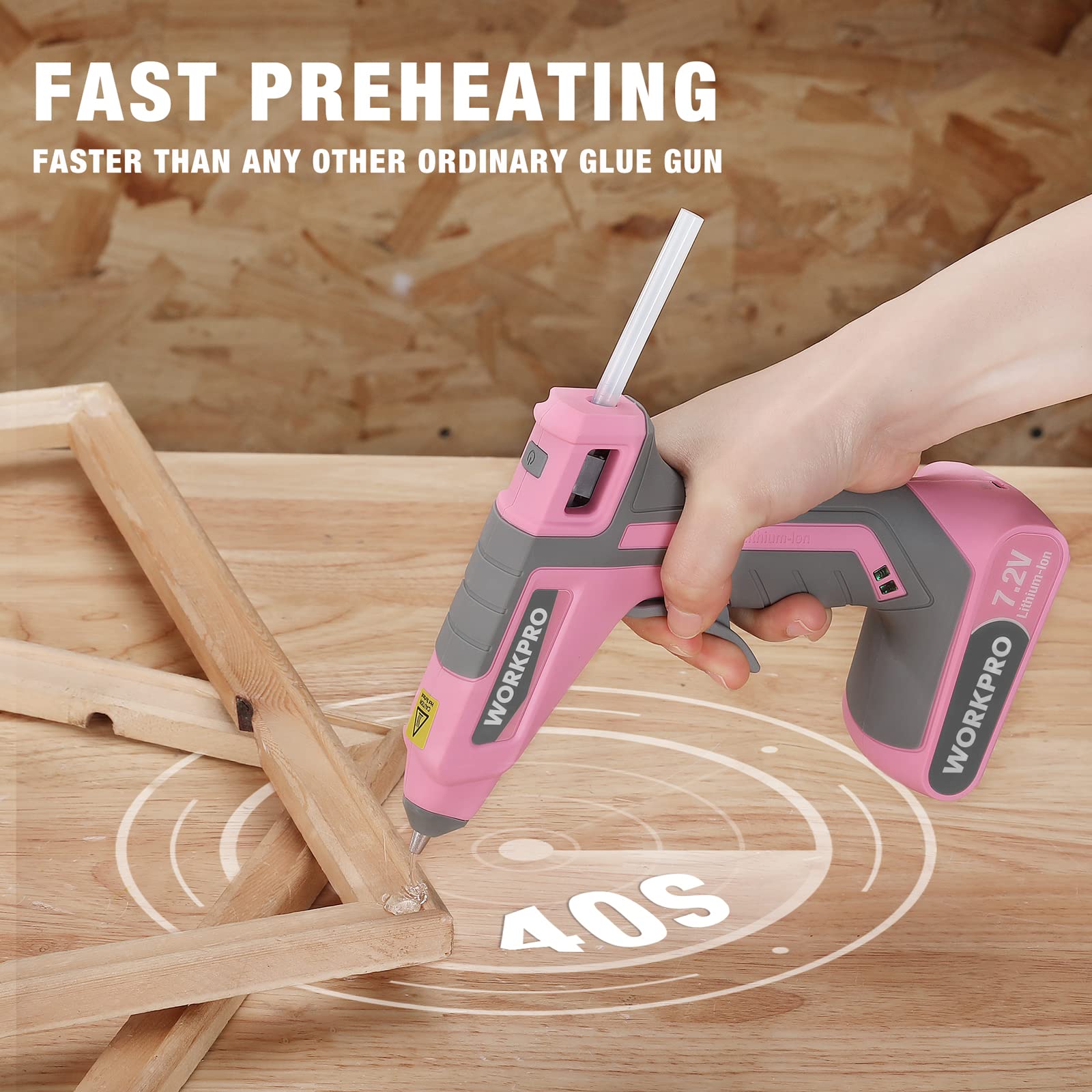 Foto 5 pulgar | Pistola De Pegamento Termofusible Inalámbrica Workpro, Color Rosa, 7,2 V, Con 20 Barras De Pegamento - Venta Interna