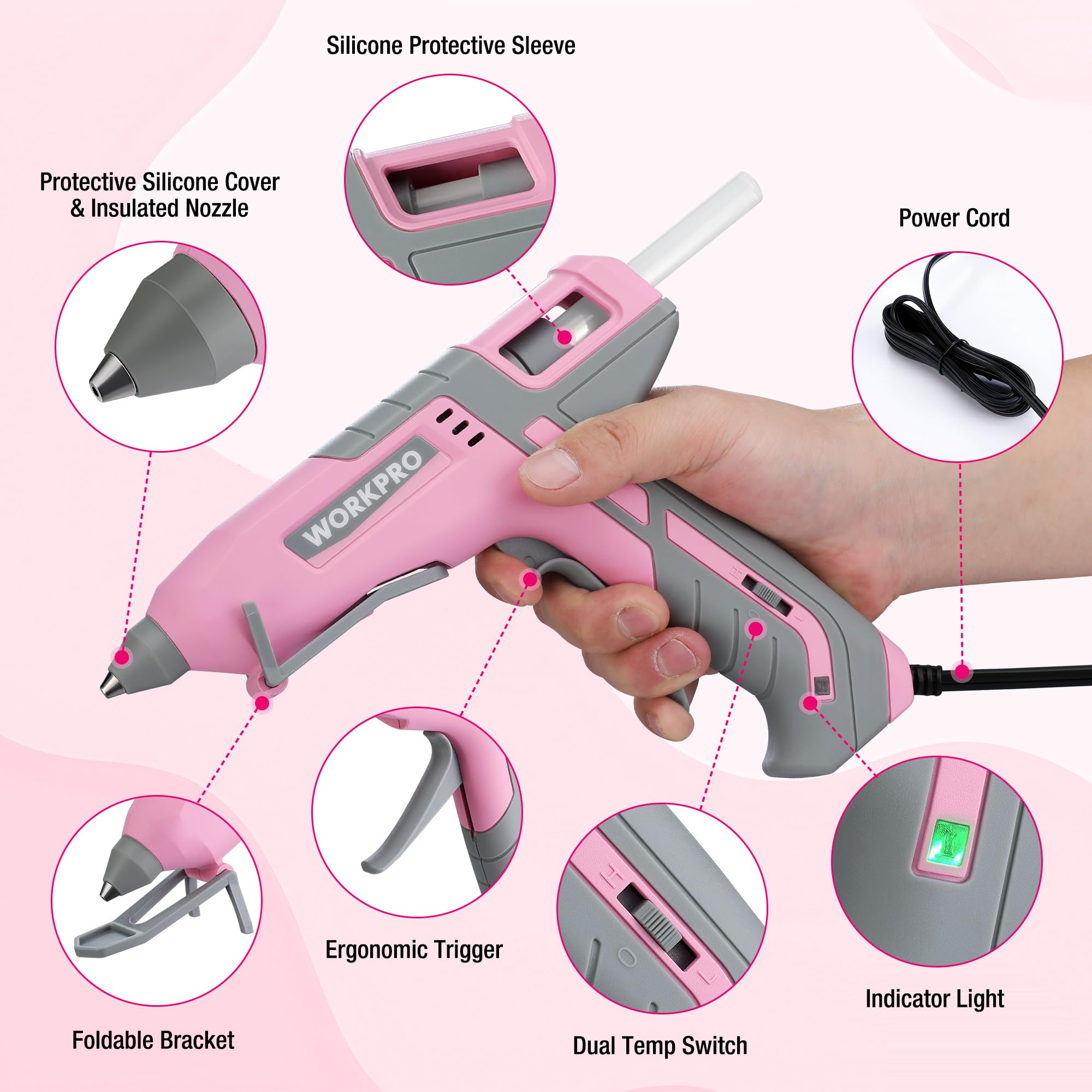 Foto 4 pulgar | Cinta Rosa De Doble Temperatura Con Pistola De Pegamento Caliente Workpro, Tamaño Completo, 60/100 W - Venta Interna