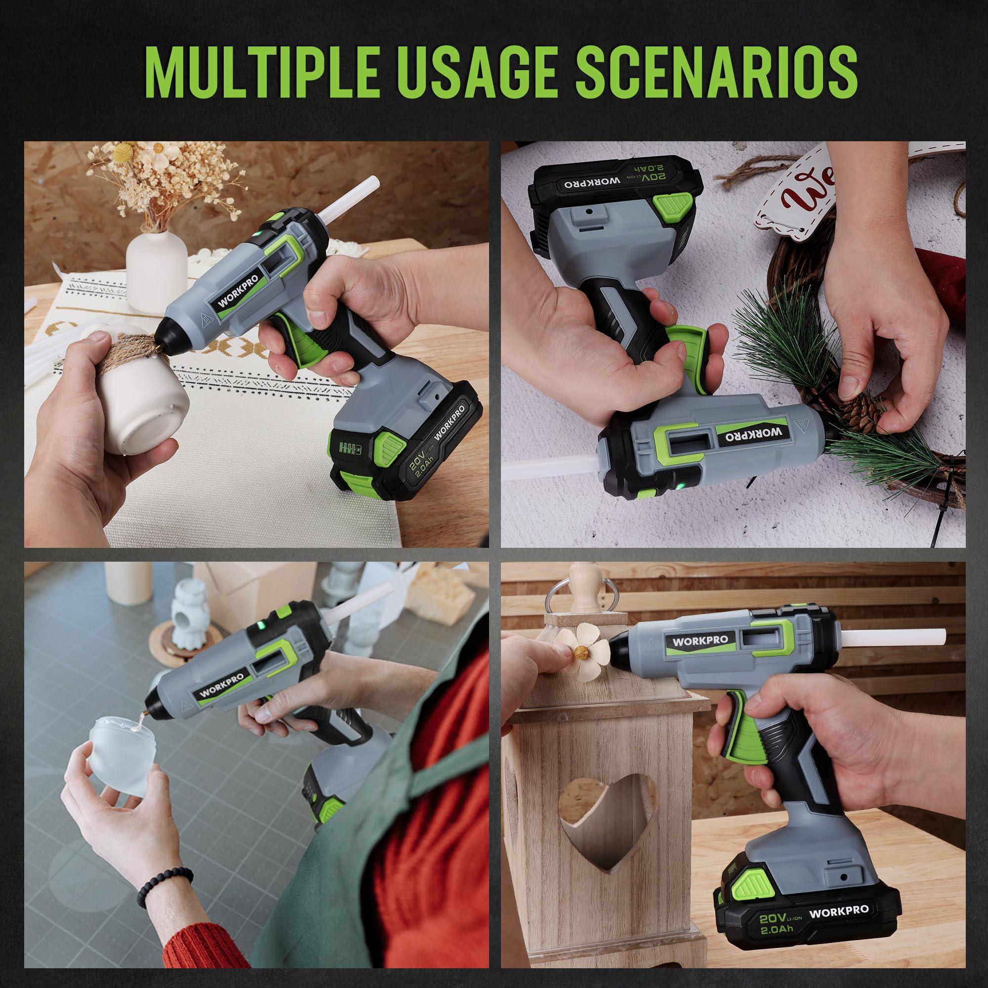 Foto 8 pulgar | Pistola De Pegamento Termofusible Inalámbrica Workpro 20 V 2.0 Ah Con 12 Barras De Pegamento - Venta Internacional.