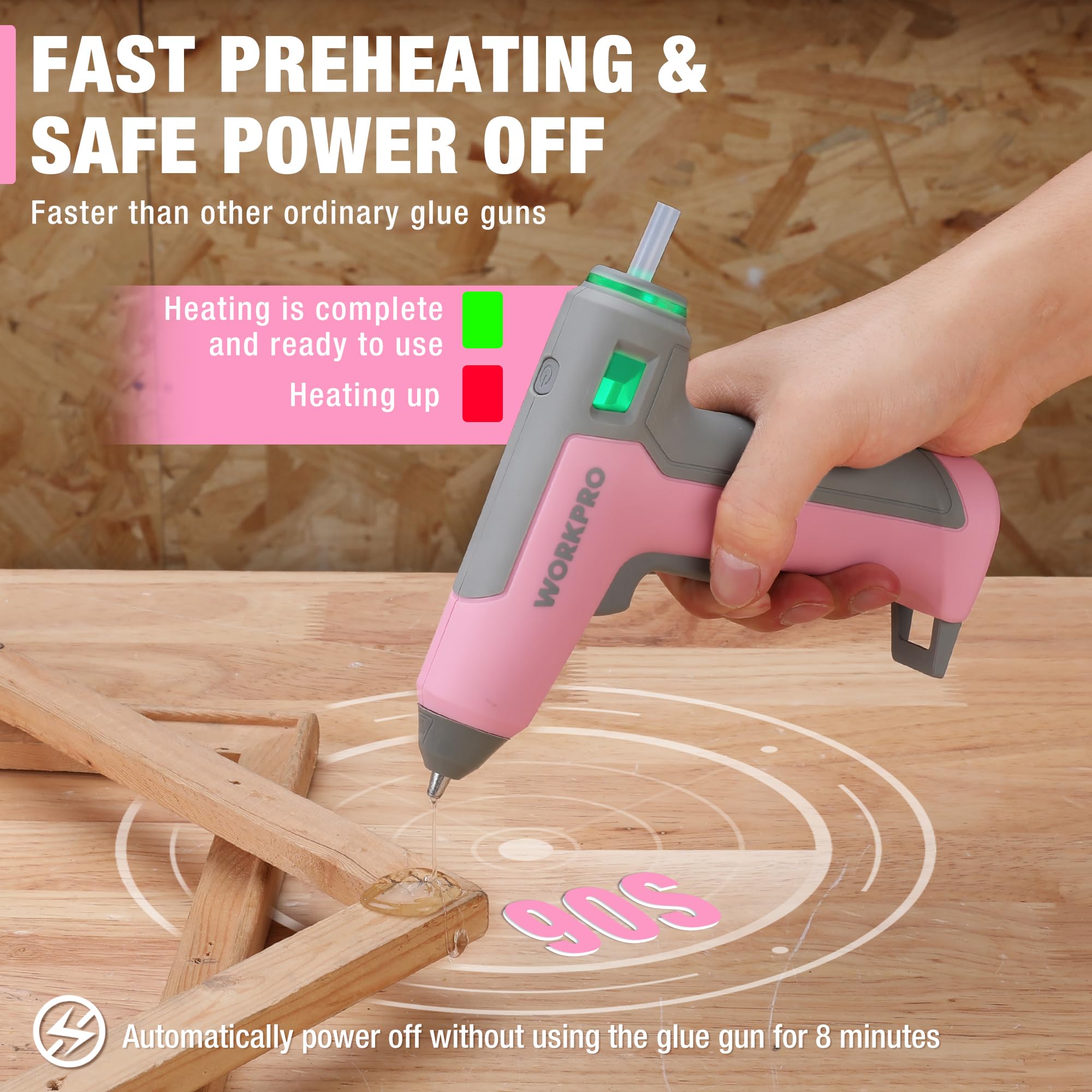 Foto 4 pulgar | Minipistola Inalámbrica De Pegamento Caliente Workpro, Rosa, Recargable, 3,6 V - Venta Internacional.