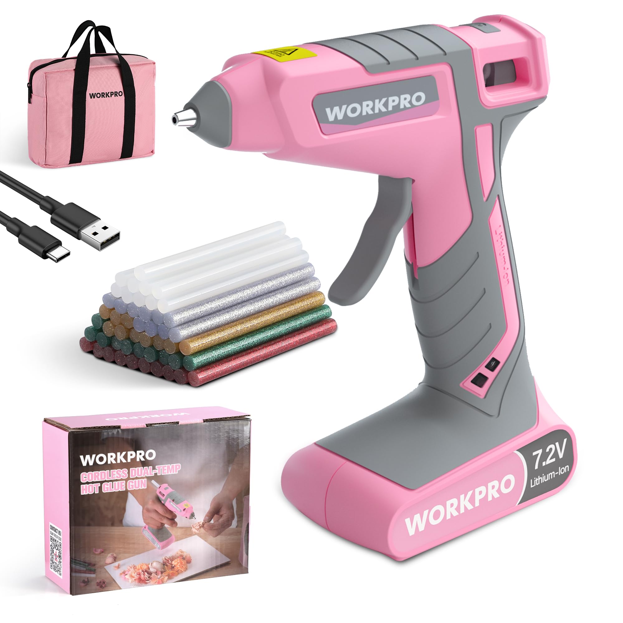 Pistola Inalámbrica De Pegamento Caliente Workpro De 7,2 V, Doble Temperatura, Con 50 Barras De Pegamento - Ven