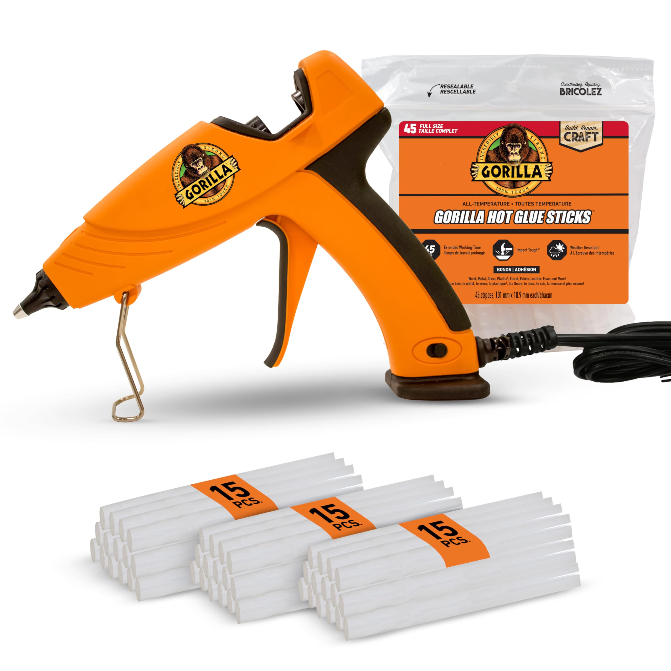 Kit De Pistola De Pegamento Caliente Gorilla Dual Temp Con 45 Barras De Tamaño Completo - Venta Internacional.