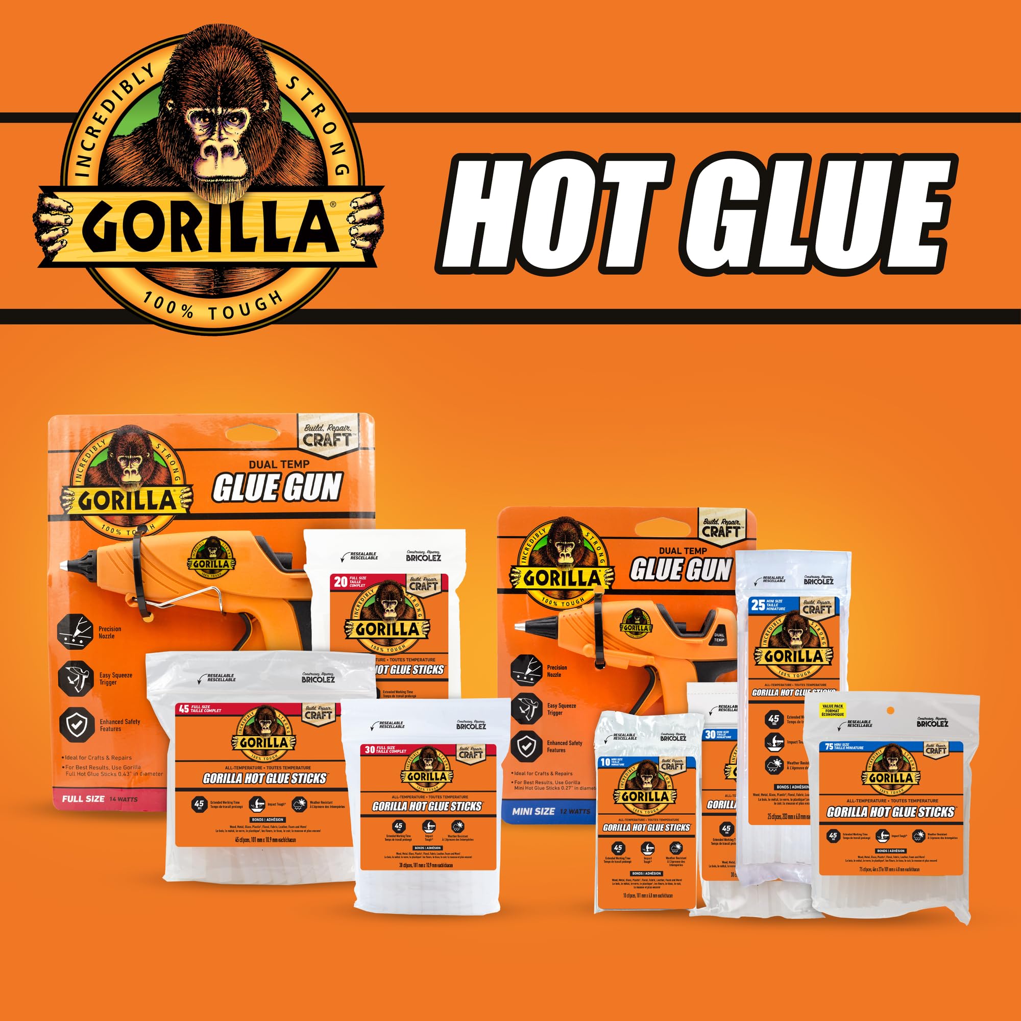 Foto 8 pulgar | Kit De Pistola De Pegamento Caliente Gorilla Dual Temp Con 45 Barras De Tamaño Completo - Venta Internacional.