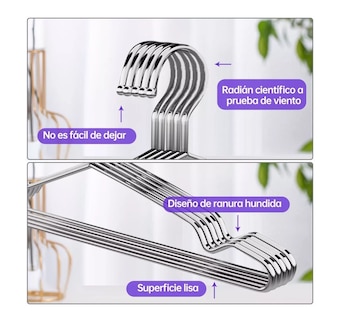 Foto 4 | Perchas Belug Resistente De Acero Inoxidable Sólida 42 CM color Plata 10 PZAS