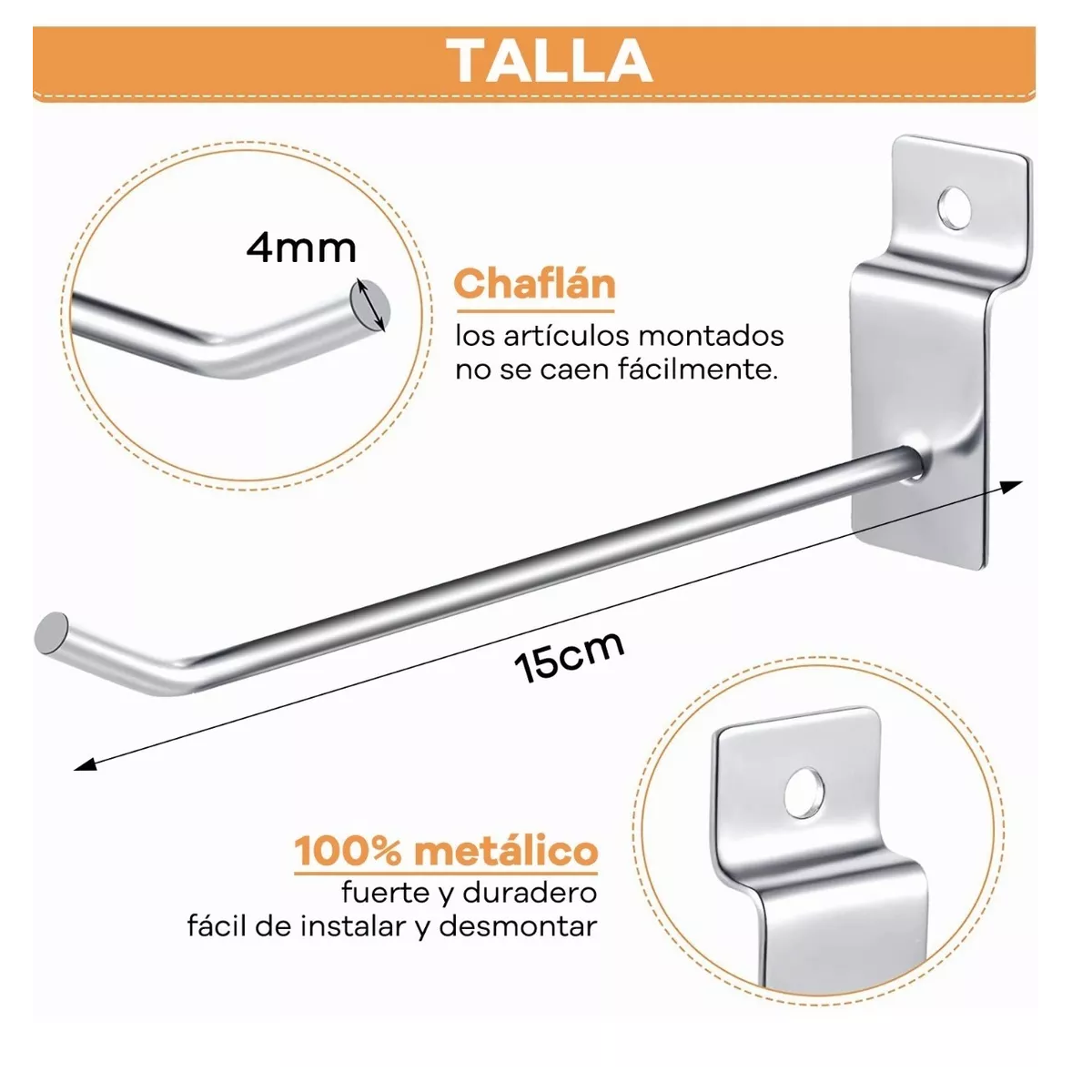 Foto 2 | Gancho Blister Panel Ranurado  15cm  Eo Safe Imports Esi-11489 Plata 40 Piezas