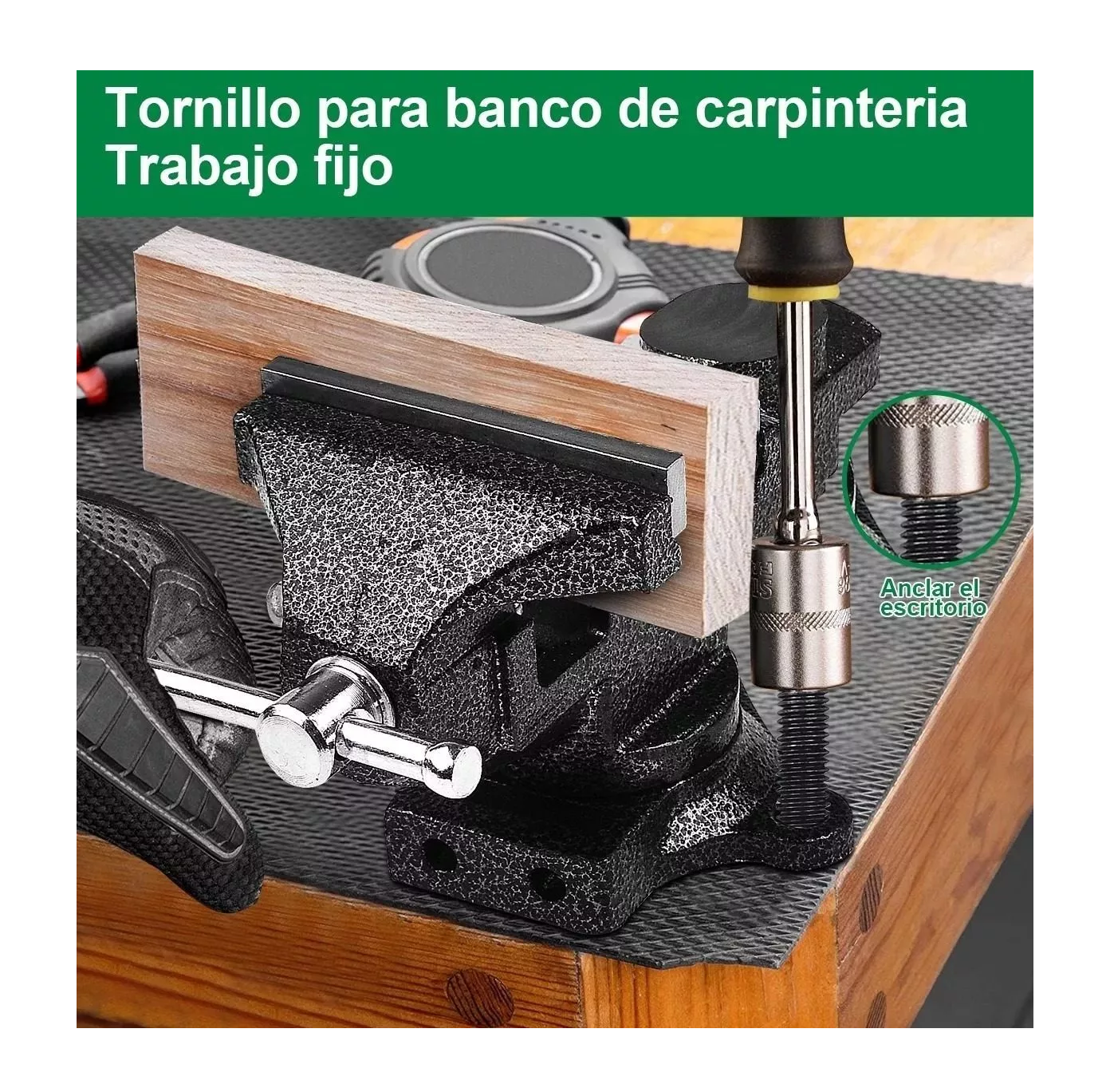 Foto 5 pulgar | Tornillo De Banco Ligero De Ajuste Rápido 360° Negro Puntos Blancos