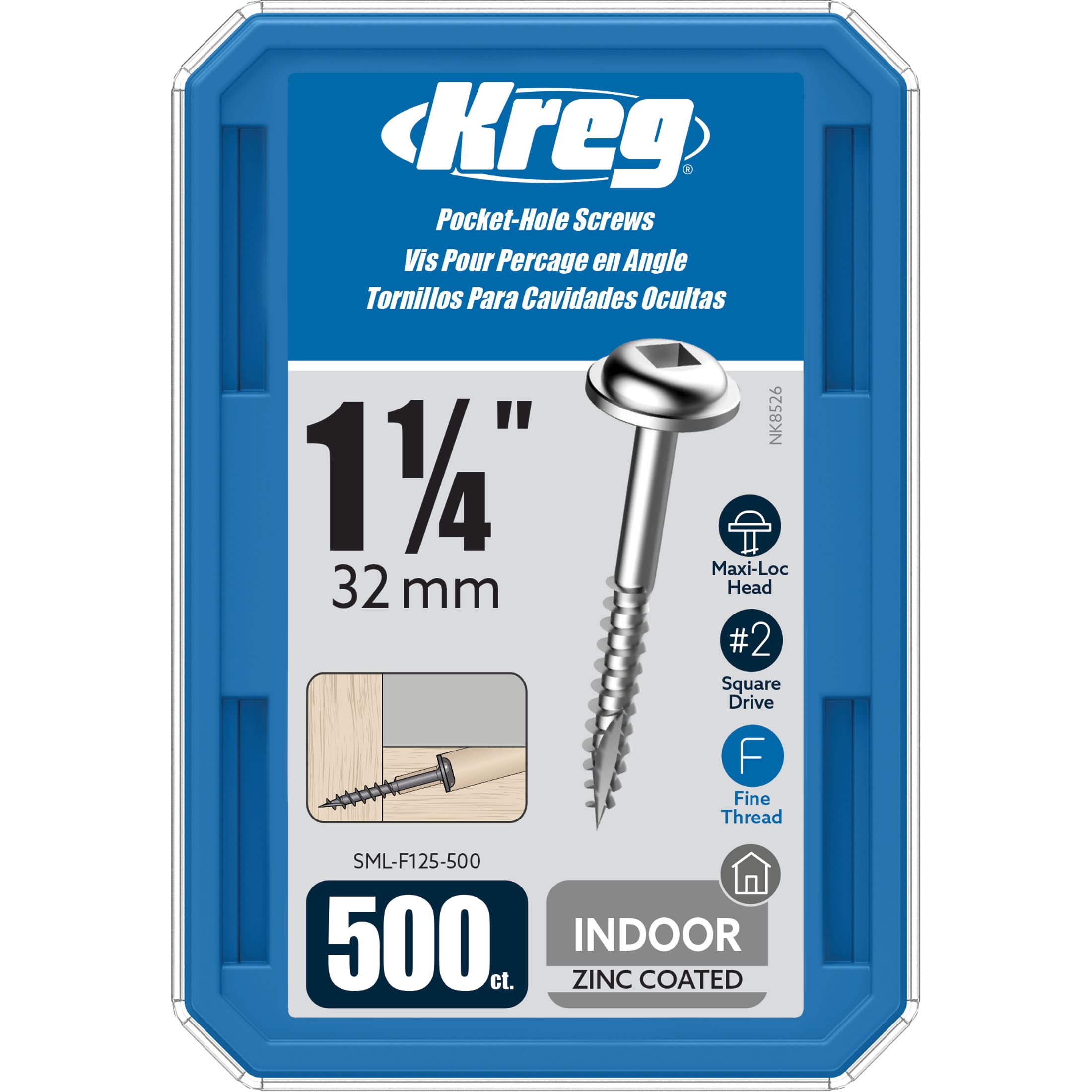 Foto 1 | Tornillos De Bolsillo Kreg Sml-f125-500, Zinc, 1,25 Pulgadas, 7 Roscas Finas - Venta Internacional.