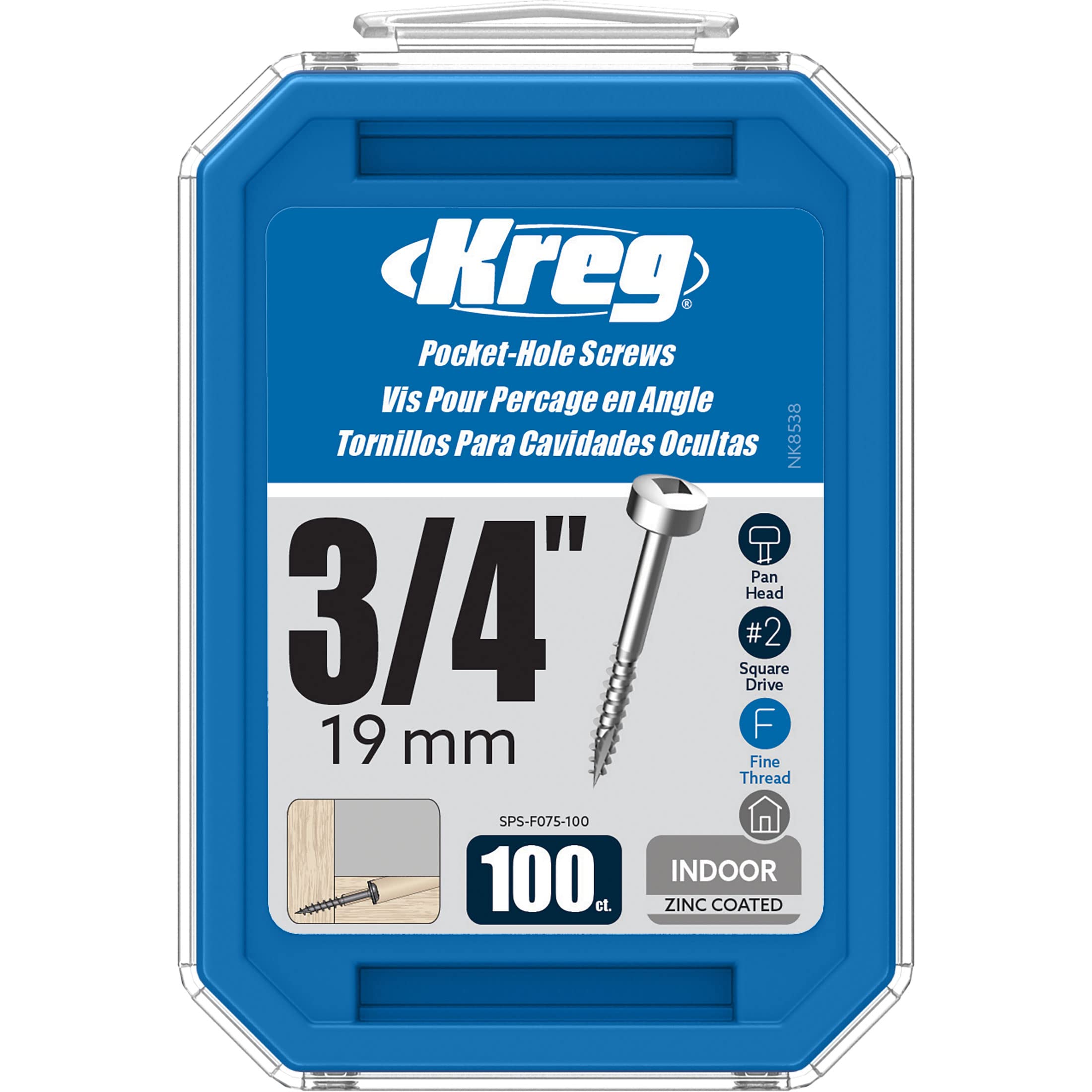 Foto 1 | Tornillos De Bolsillo Kreg Sps-f075-100, Zinc, 3/4 Pulgadas, #6, Rosca Fina - Venta Internacional.