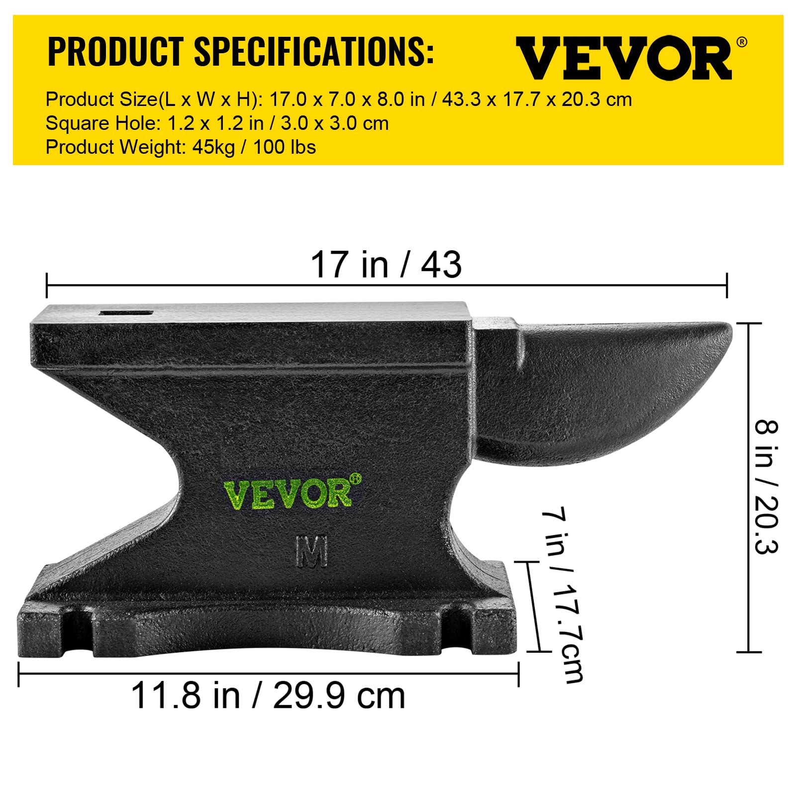 Foto 8 pulgar | Cuerno Único De Hierro Fundido Anvil Vevor De 45 Kg Con 26,4 X 12,7 Cm De Diámetro - Venta Internacional.