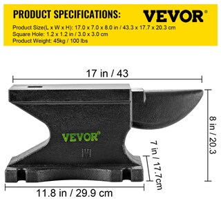 Foto 7 | Cuerno Único De Hierro Fundido Anvil Vevor De 45 Kg Con 26,4 X 12,7 Cm De Diámetro - Venta Internacional.