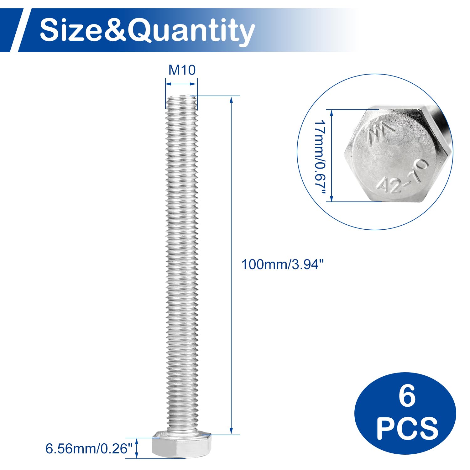 Foto 4 pulgar | Tornillos De Cabeza Hexagonal Mromax M10 X 100 Mm De Acero Inoxidable 304 18-8 - Venta Internacional.