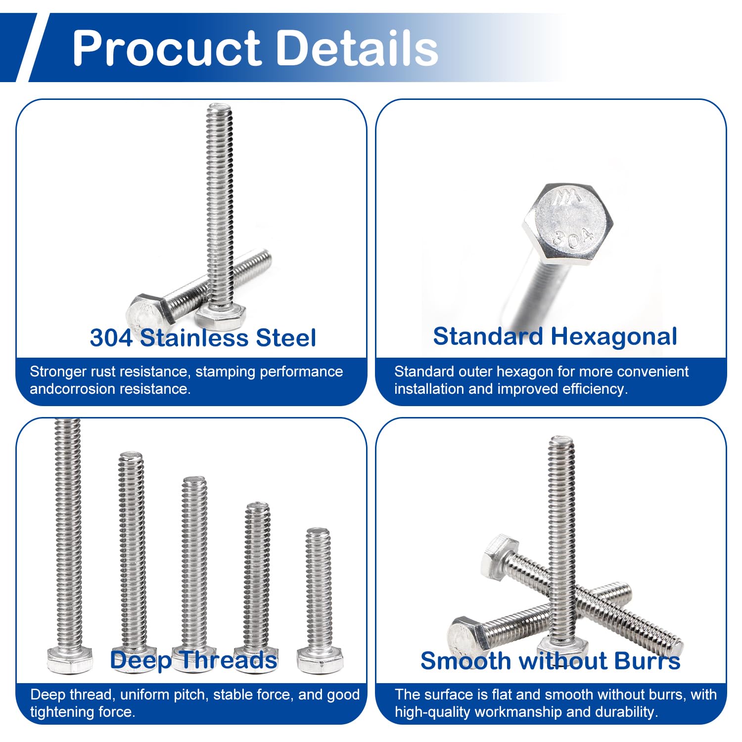 Foto 5 pulgar | Tornillos De Cabeza Hexagonal Mromax M10 X 100 Mm De Acero Inoxidable 304 18-8 - Venta Internacional.