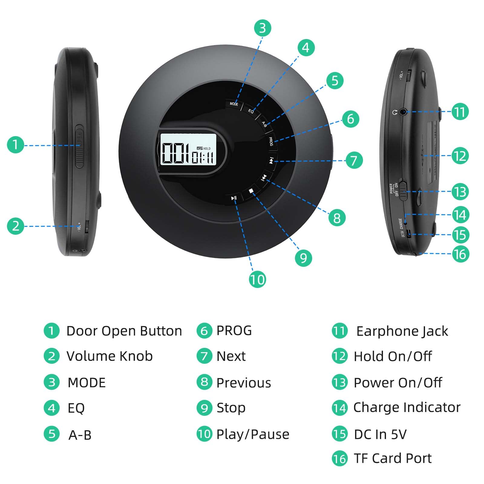 Foto 6 | Venta Internacional - Reproductor De Cd Portátil Arafuna Cd5192 Recargable Con Auriculares