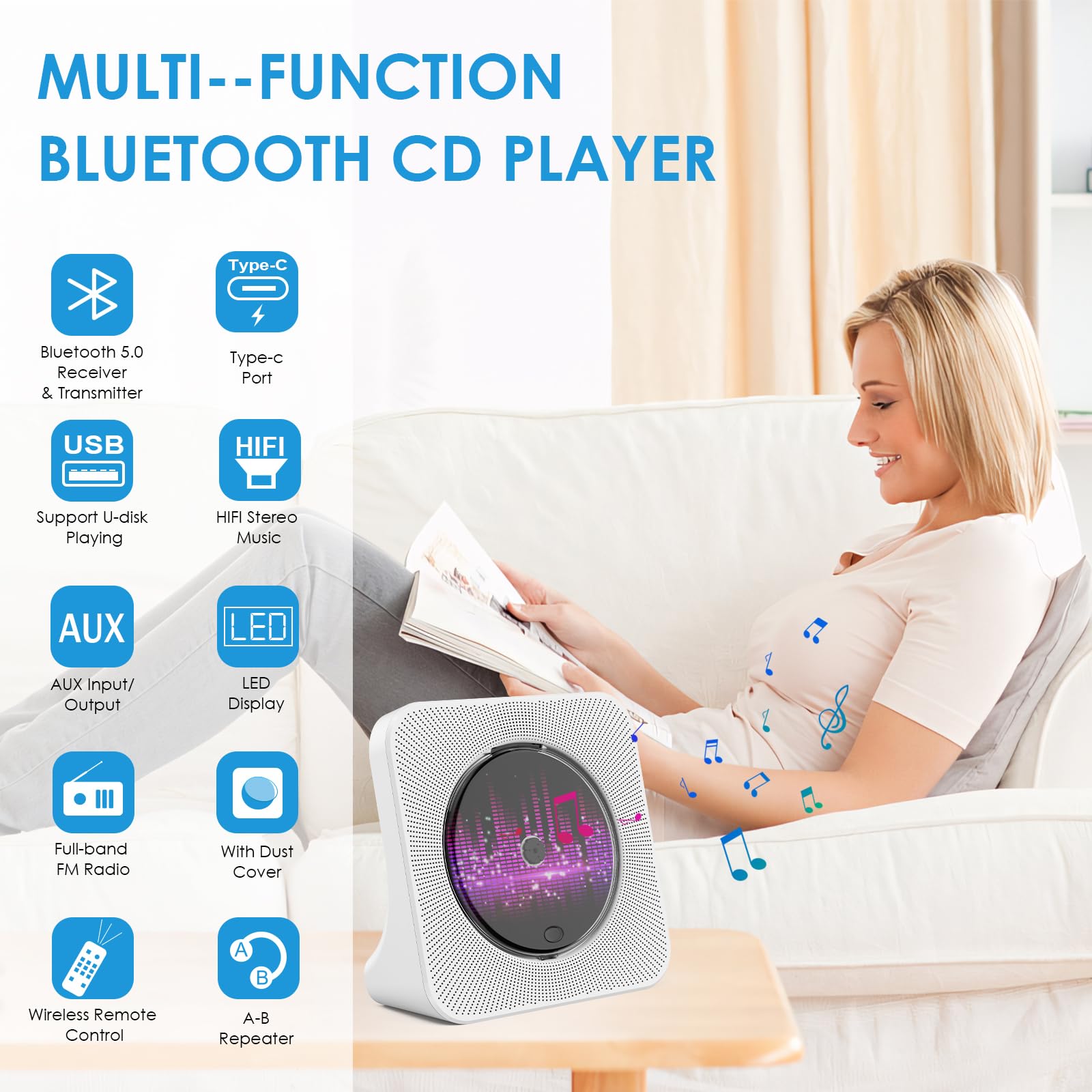 Foto 3 pulgar | Venta Internacional - Reproductor De Cd Qoosea Para Escritorio Bluetooth Doméstico Con Altavoces