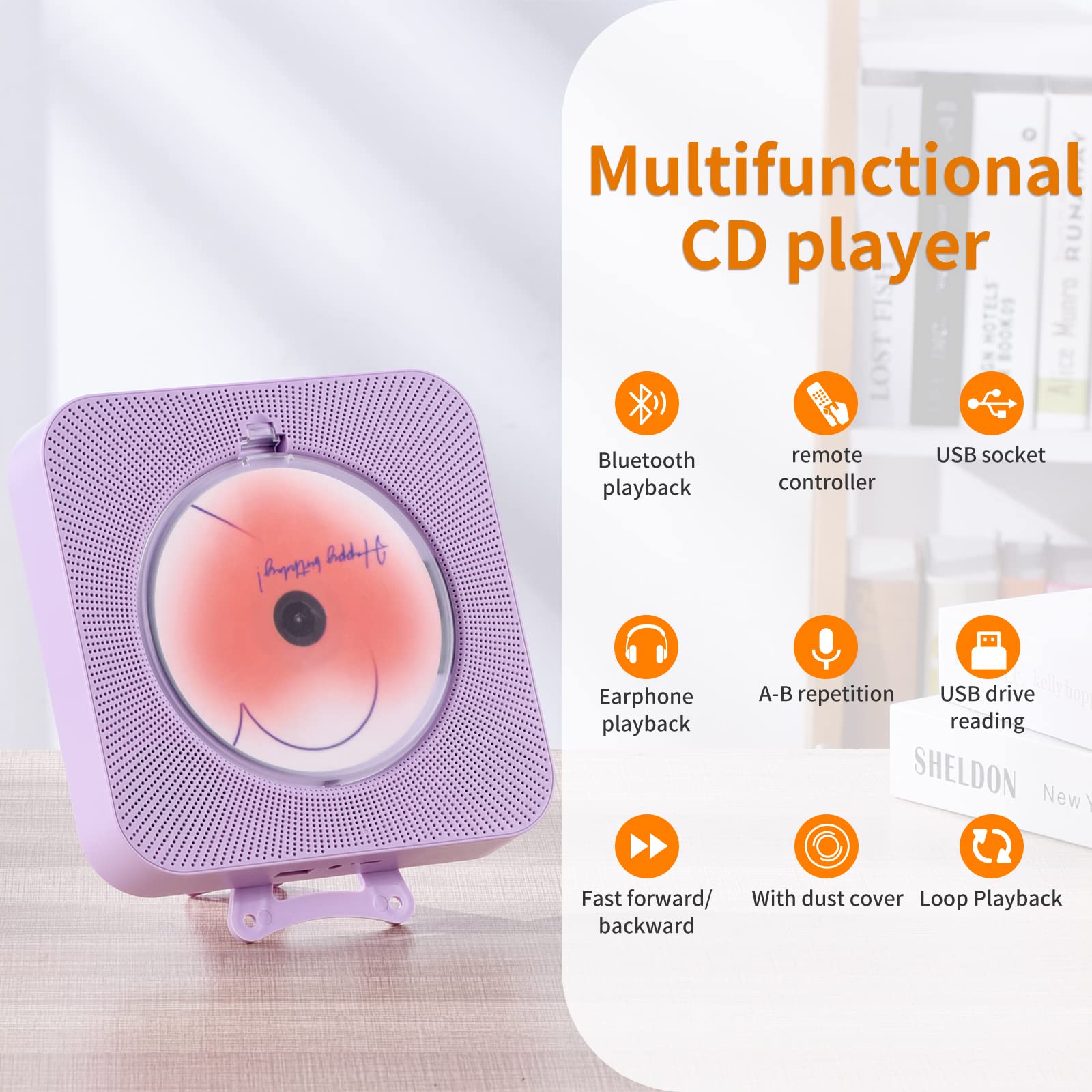 Foto 4 pulgar | Reproductor de Cd Yintiny Lila Recargable-Venta Internacional