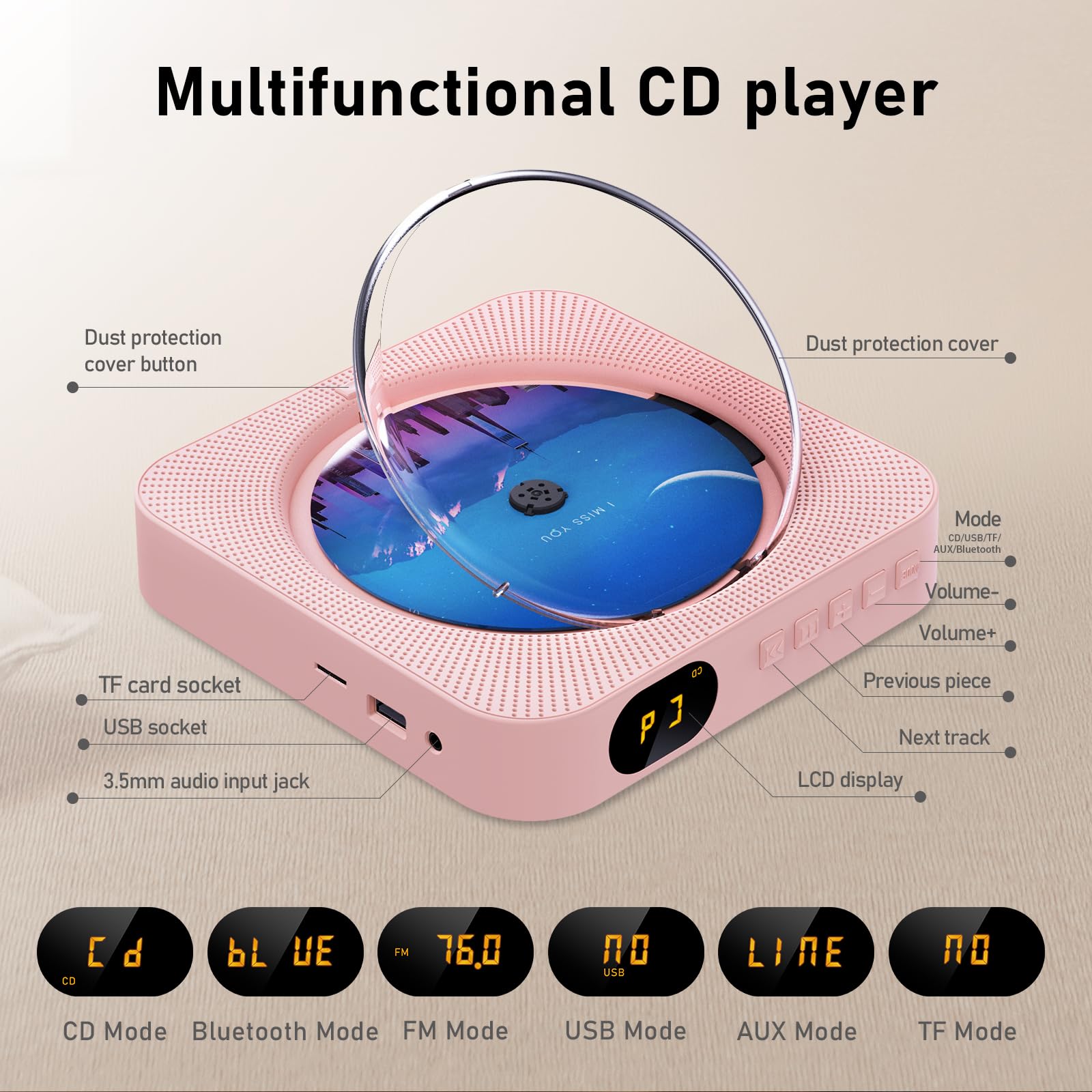 Foto 2 | Reproductor de Cd Portátil Micocious con Bluetooth y Radio Fm - Venta Internacional