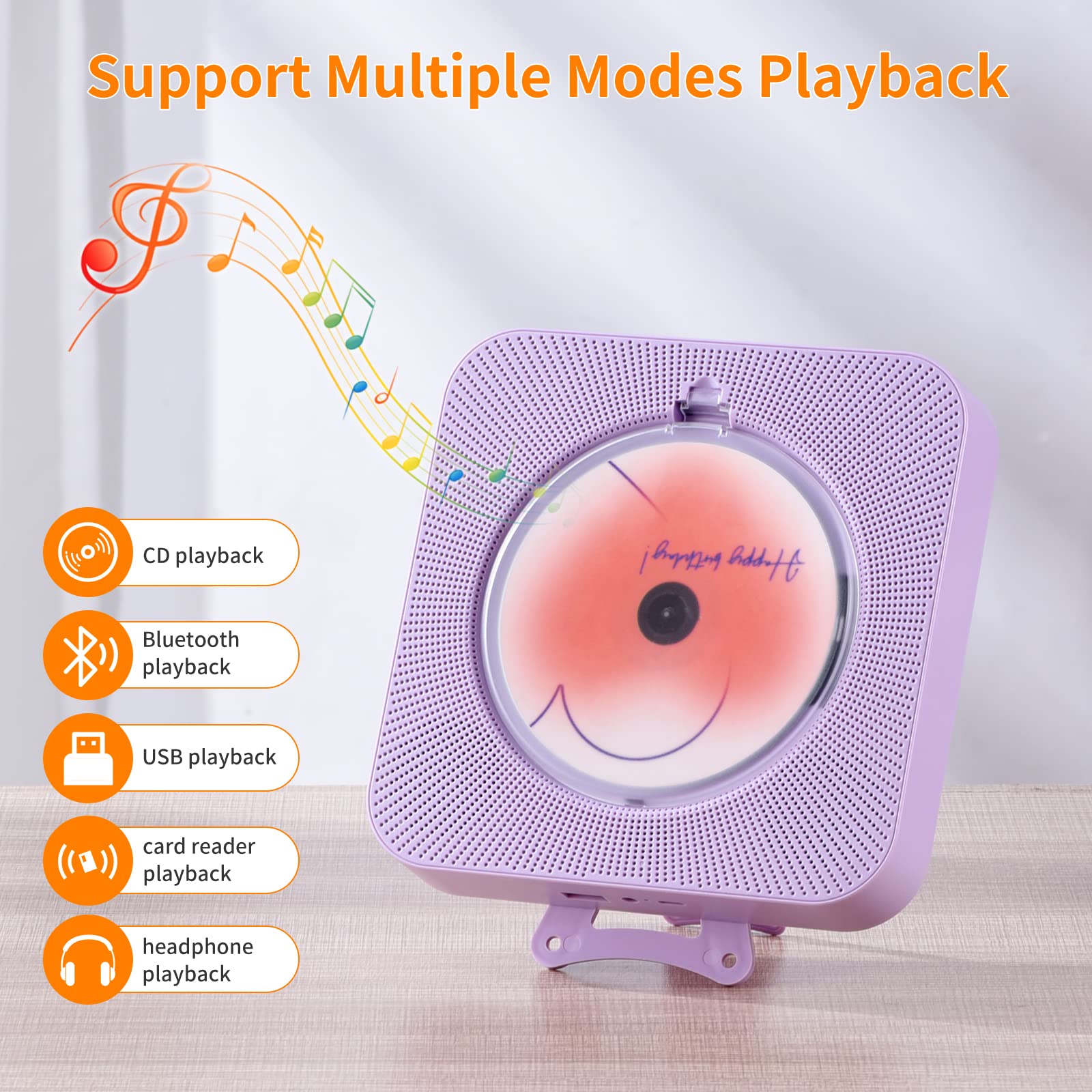 Foto 3 pulgar | Reproductor de Cd Yintiny Cute Purple con Bluetooth 5.0 Recargable - Venta Internacional