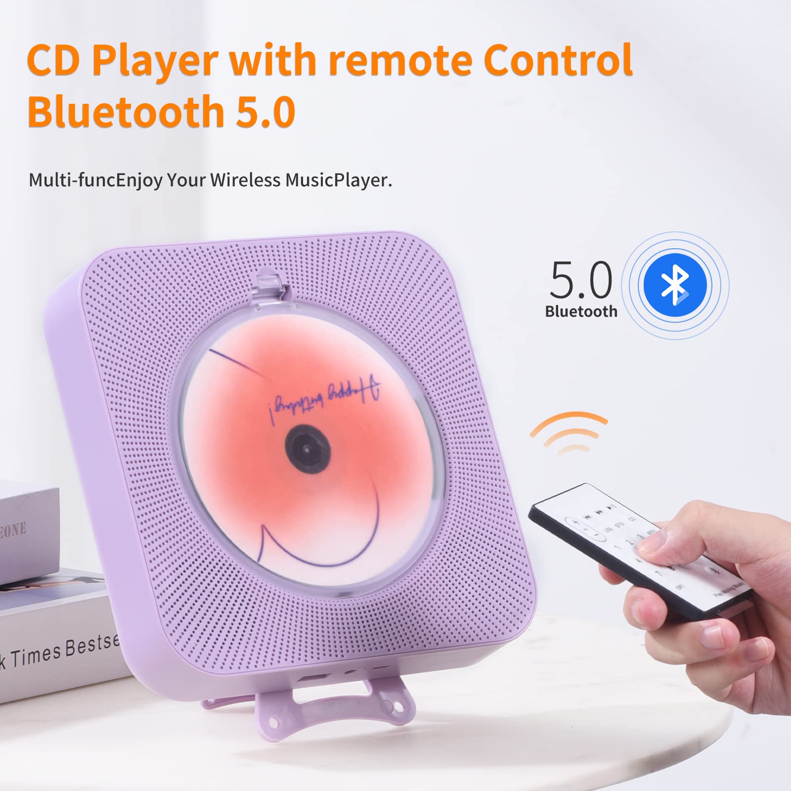 Foto 5 pulgar | Reproductor de Cd Yintiny Cute Purple con Bluetooth 5.0 Recargable - Venta Internacional