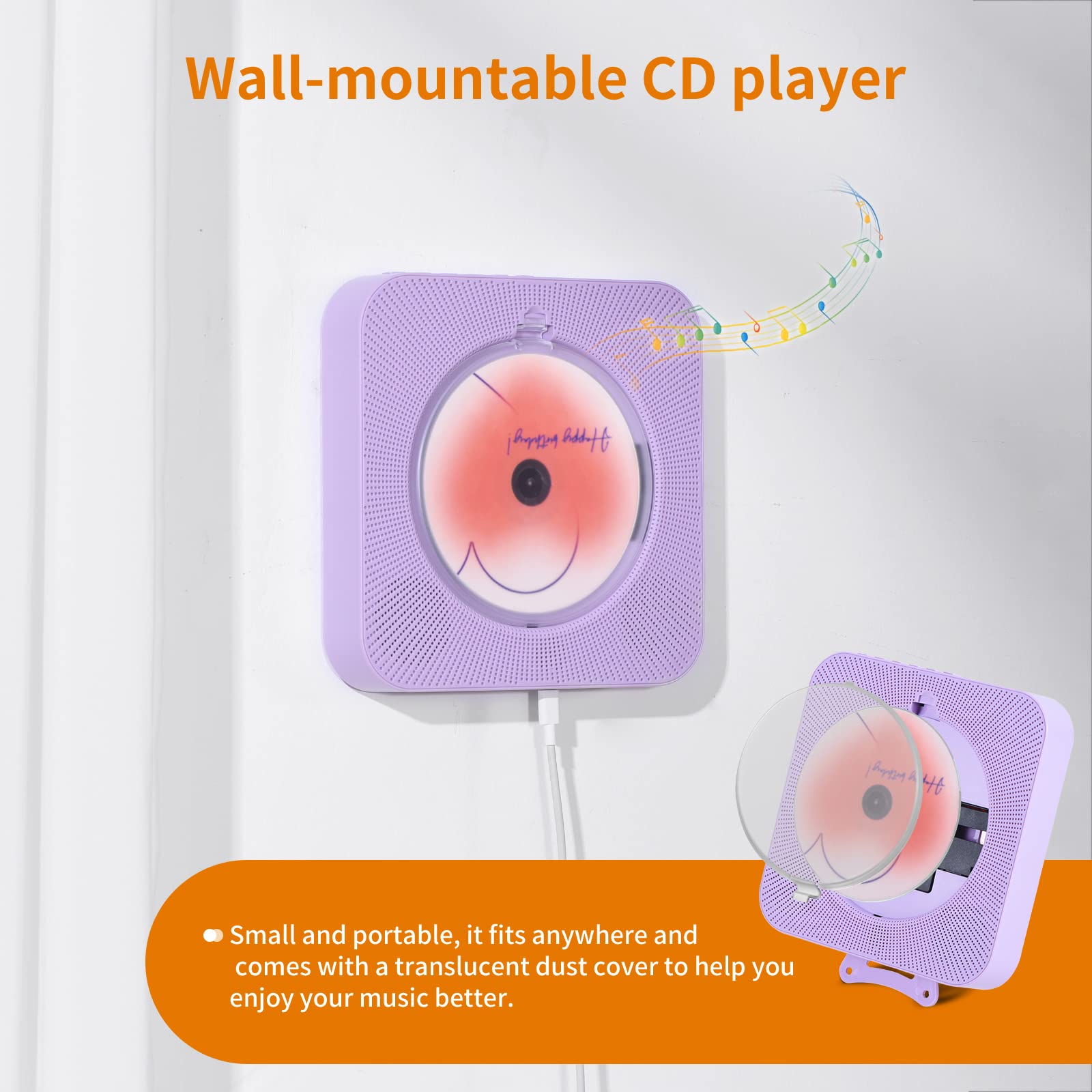 Foto 7 pulgar | Reproductor de Cd Yintiny Cute Purple con Bluetooth 5.0 Recargable - Venta Internacional