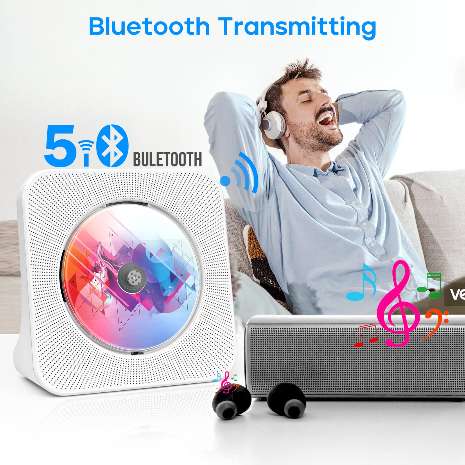 Foto 4 pulgar | Reproductor de Cd Roadom con Altavoces Bluetooth/radio Fm - Venta Internacional