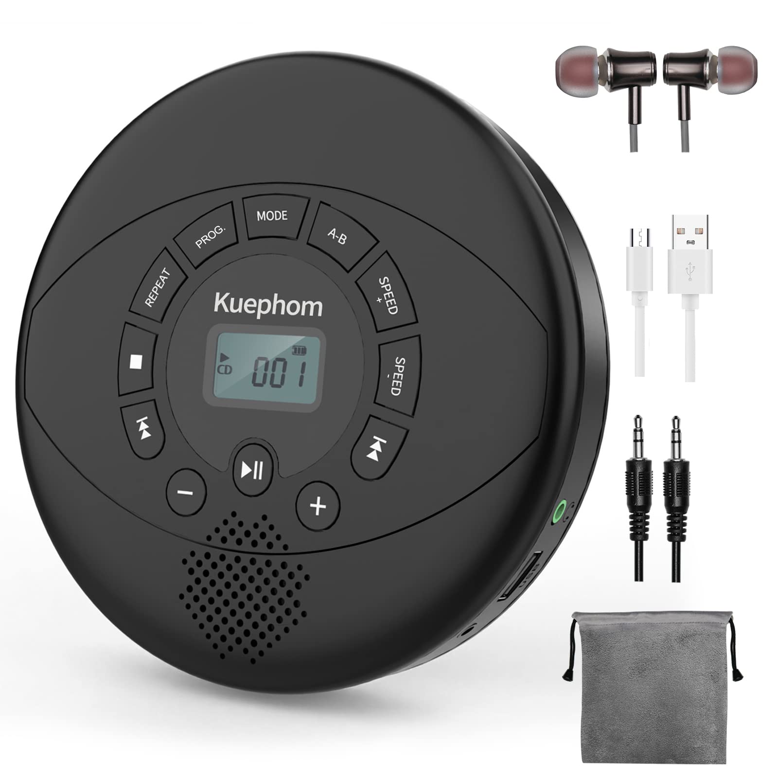 Reproductor de Cd Portátil Kuephom Recargable con Altavoz Negro - Venta Internacional $1,404