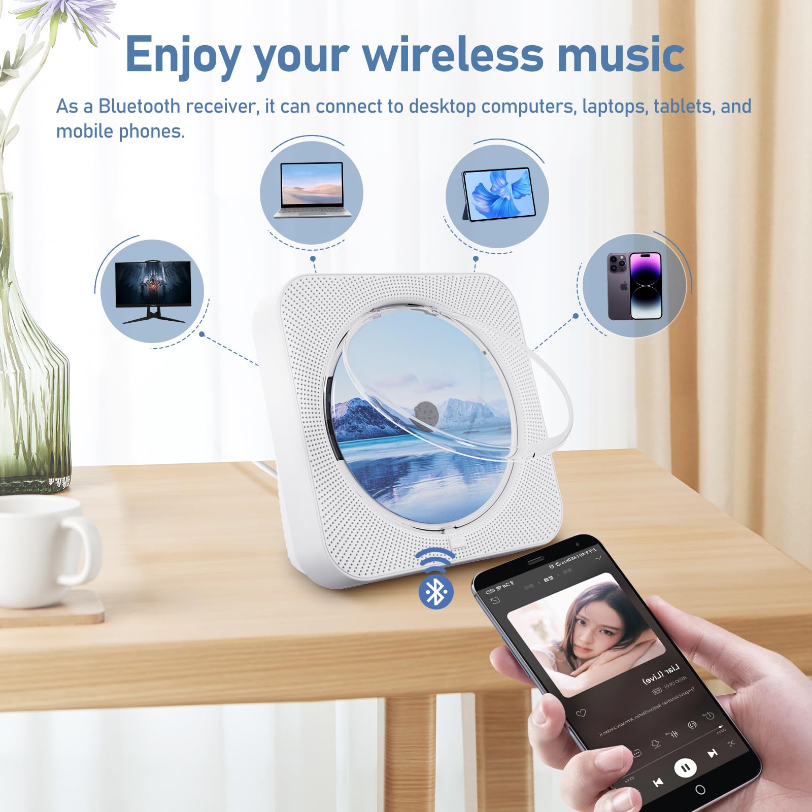 Foto 4 pulgar | Reproductor de Cd Portátil Zyokata Bluetooth 5.1 con Altavoces Hifi Wh - Venta Internacional