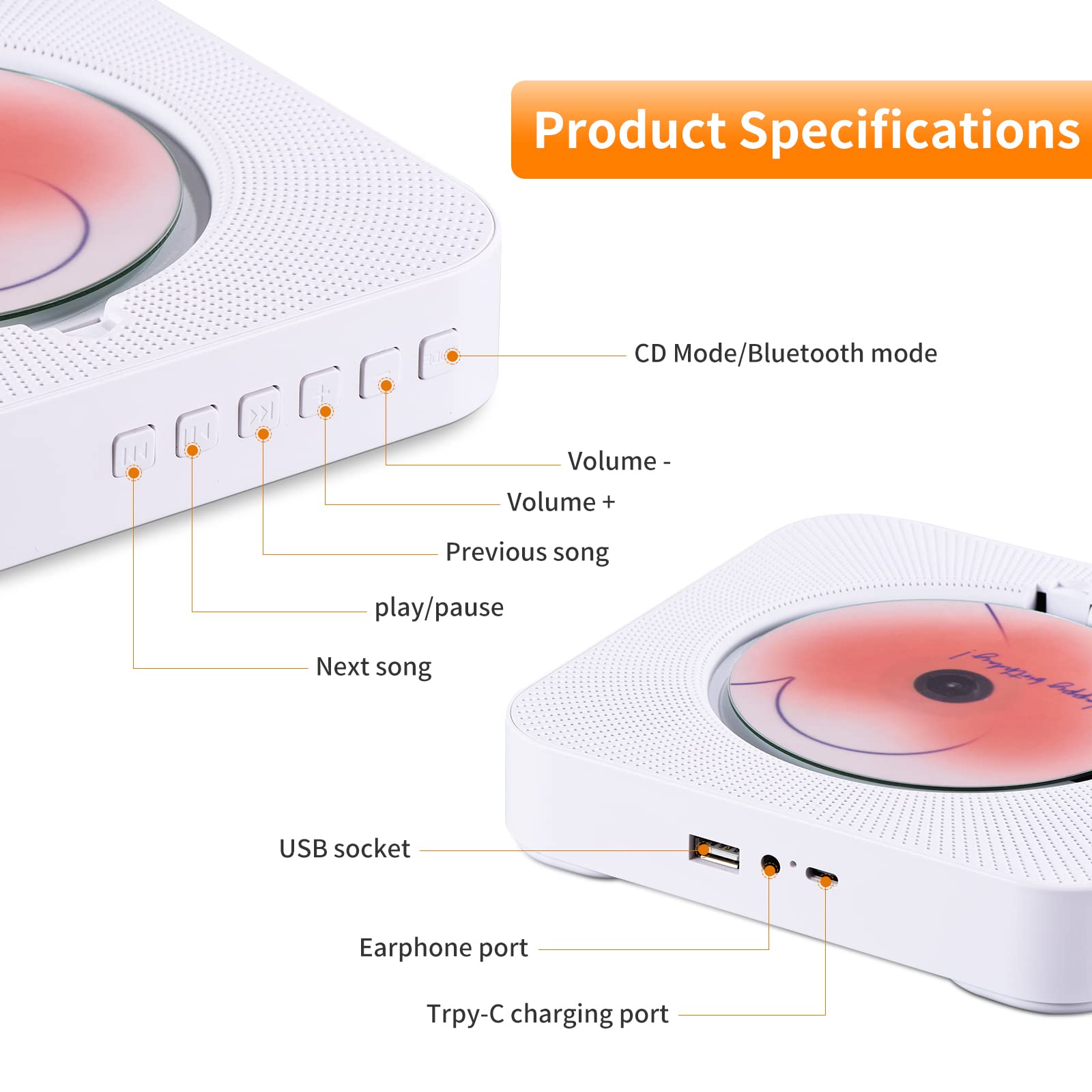 Foto 6 | Reproductor de Cd Yintiny Recargable Cute con Bluetooth 5.0 - Venta Internacional