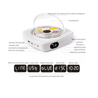 Foto 5 | Reproductor de CD y DVD Blanco Bluetooth con Montaje en Pared