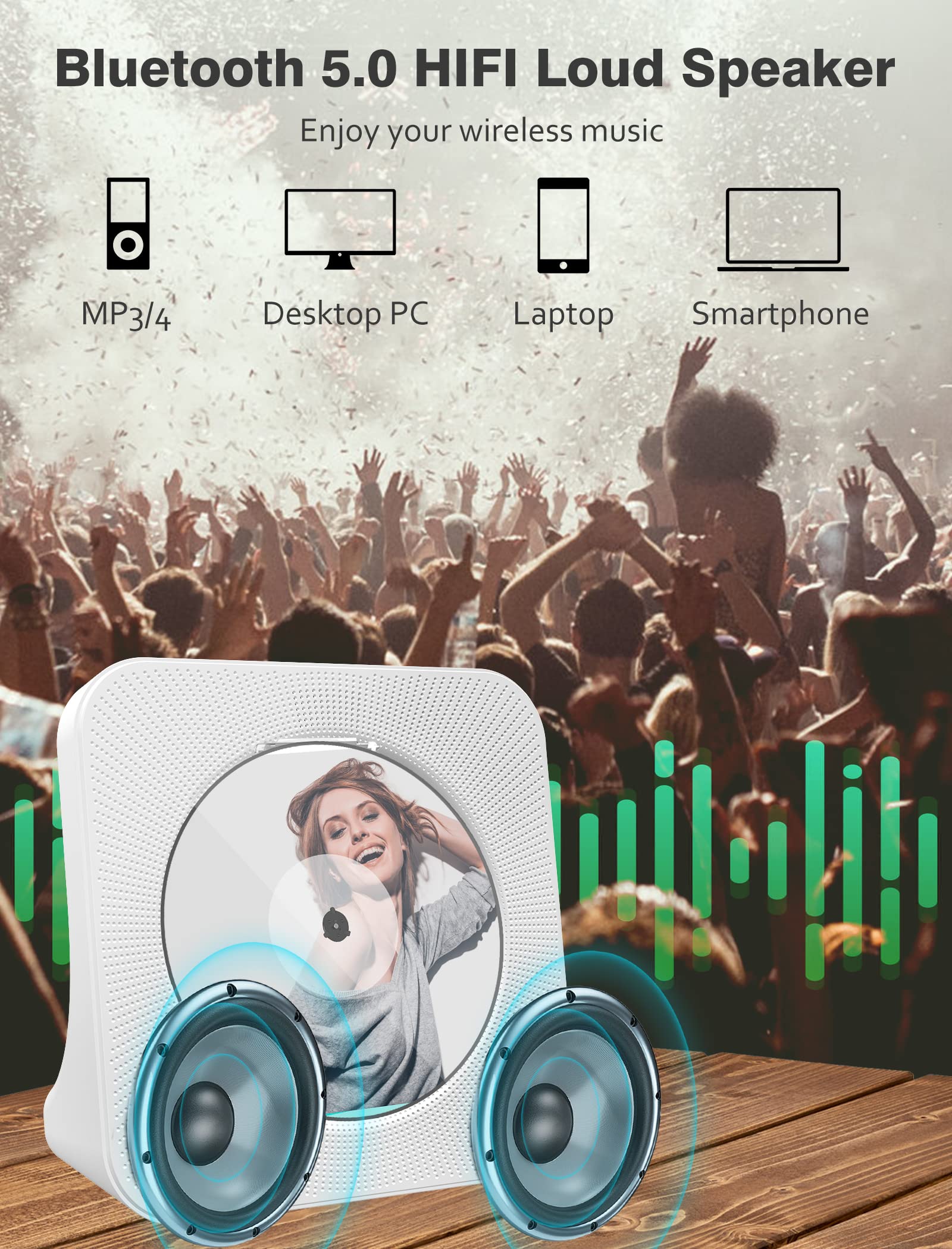 Foto 4 | Reproductor de Cd Portátil Gracioso 4000 Mah con Altavoz Bluetooth - Venta Internacional