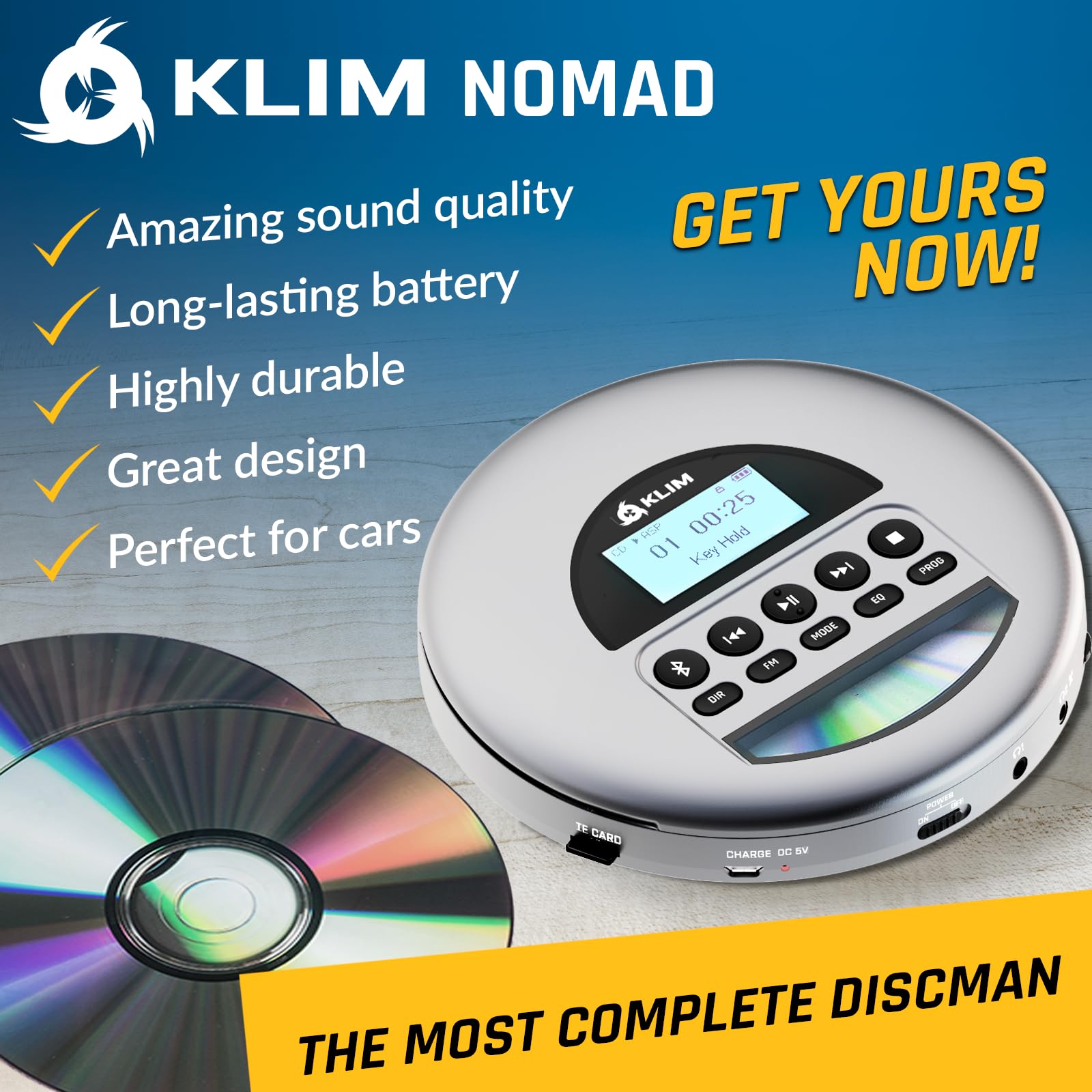 Foto 2 | Reproductor De Cd Portátil Klim Nomad Con Bluetooth Y Radio Fm - Gris - Venta Internacional.