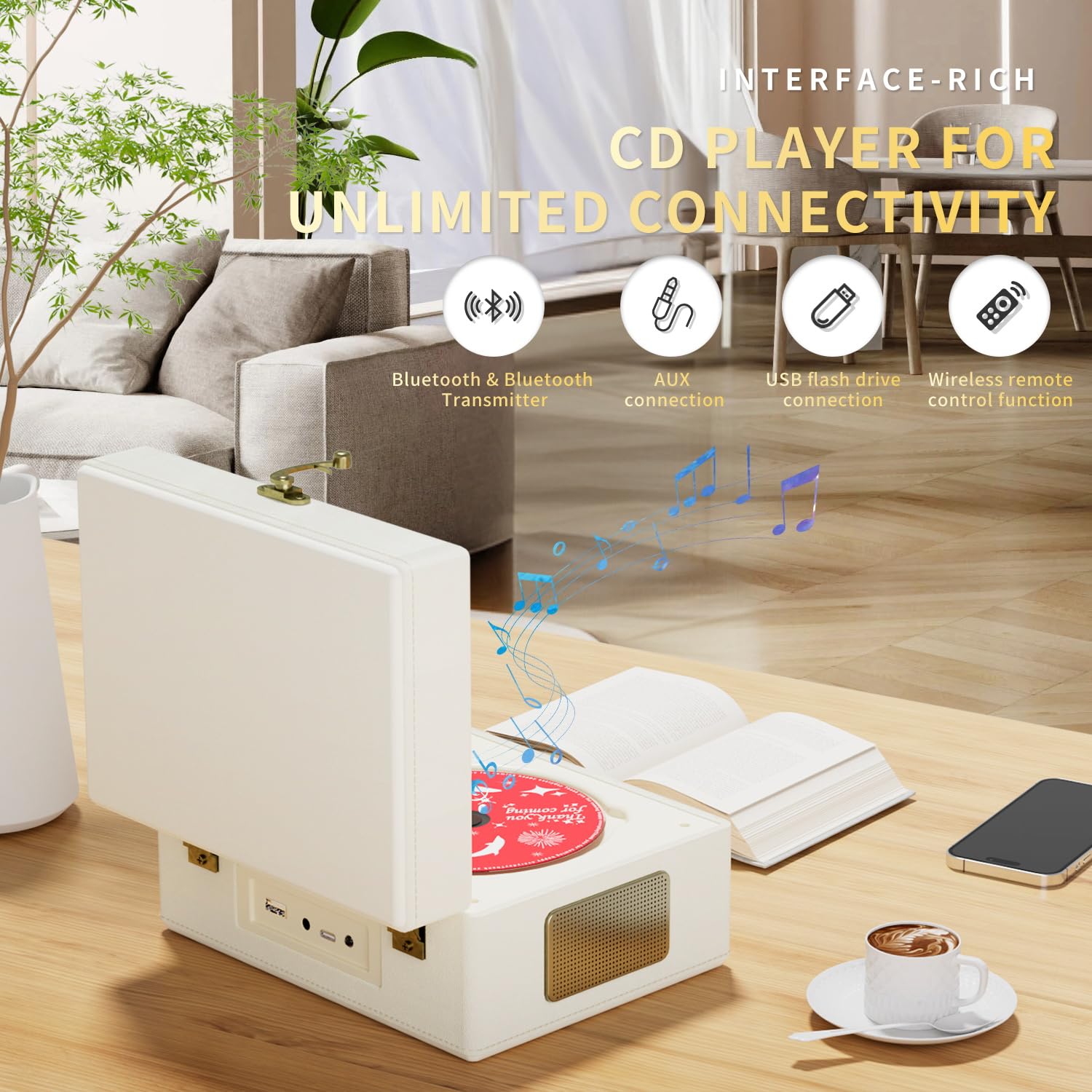 Foto 2 | Reproductor de CD Yintiny de Piel Recargable con Bluetooth 5 - Venta Internacional