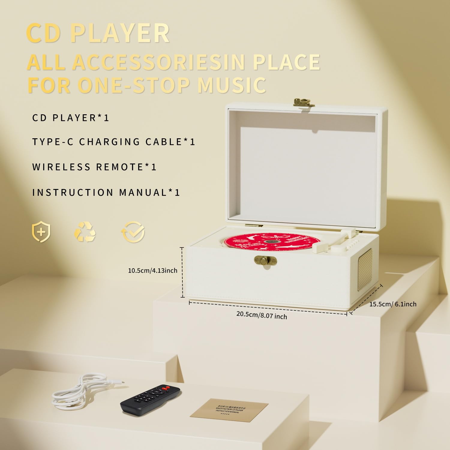 Foto 4 | Reproductor de CD Yintiny de Piel Recargable con Bluetooth 5 - Venta Internacional