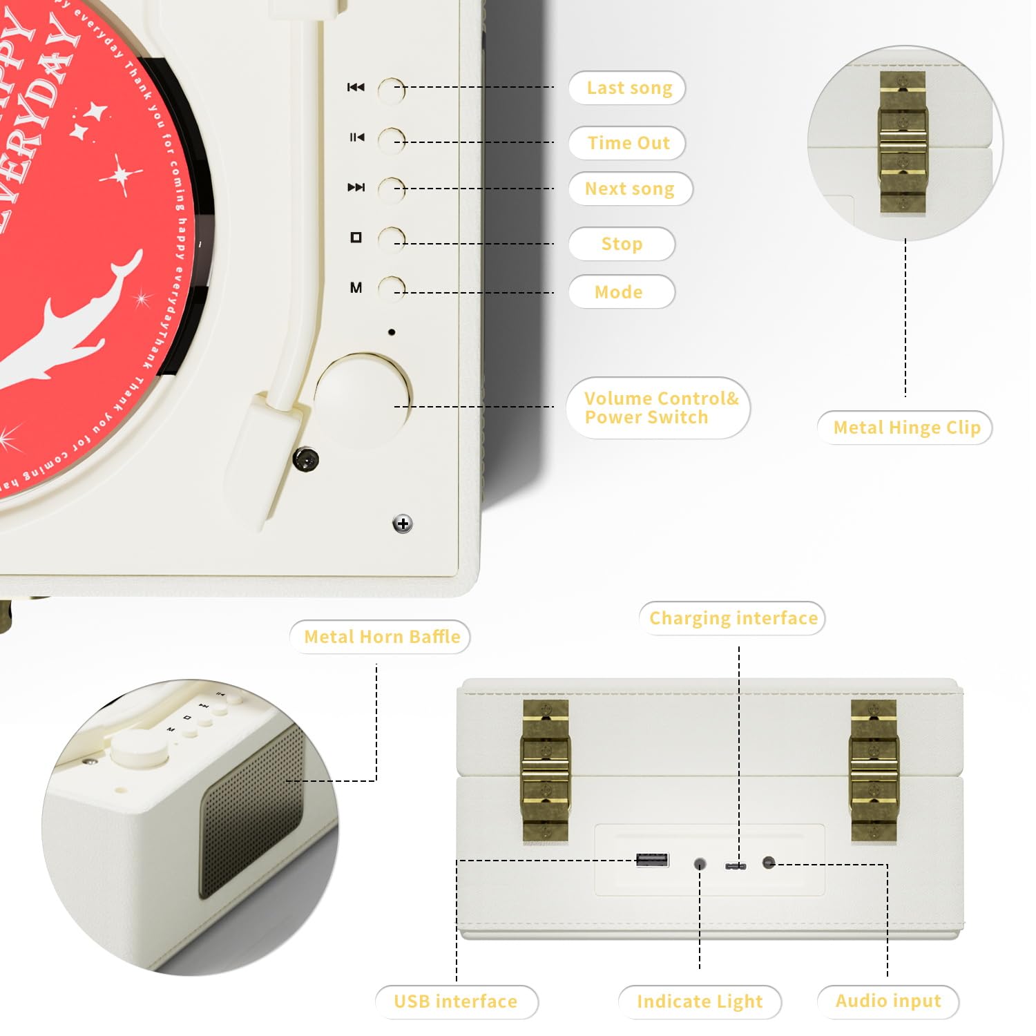 Foto 7 | Reproductor de CD Yintiny de Piel Recargable con Bluetooth 5 - Venta Internacional