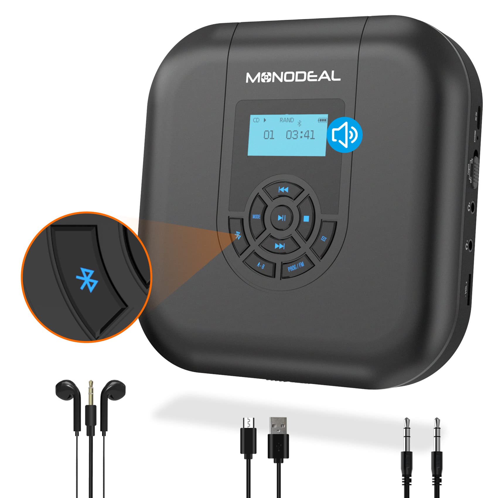 Foto 1 | Reproductor De Cd Portátil Monodeal Bluetooth Con Altavoces De 1800 Mah - Venta Internacional.