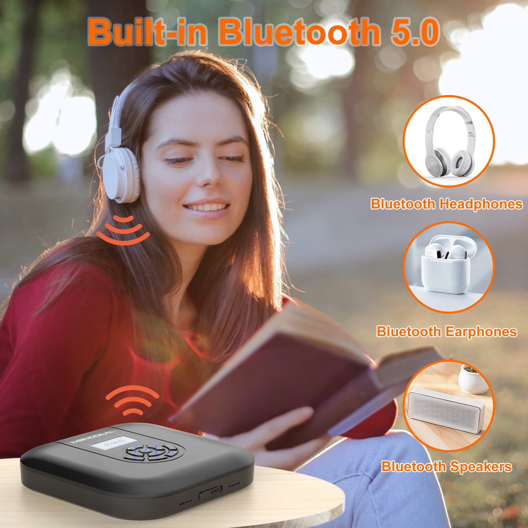 Foto 2 | Reproductor De Cd Portátil Monodeal Bluetooth Con Altavoces De 1800 Mah - Venta Internacional.