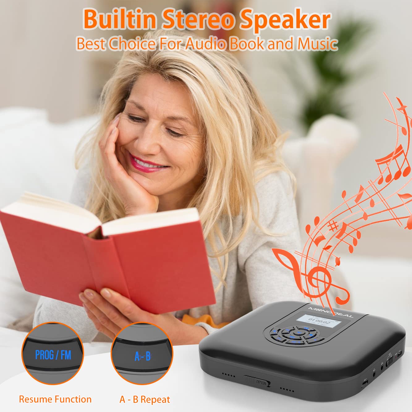 Foto 4 | Reproductor De Cd Portátil Monodeal Bluetooth Con Altavoces De 1800 Mah - Venta Internacional.
