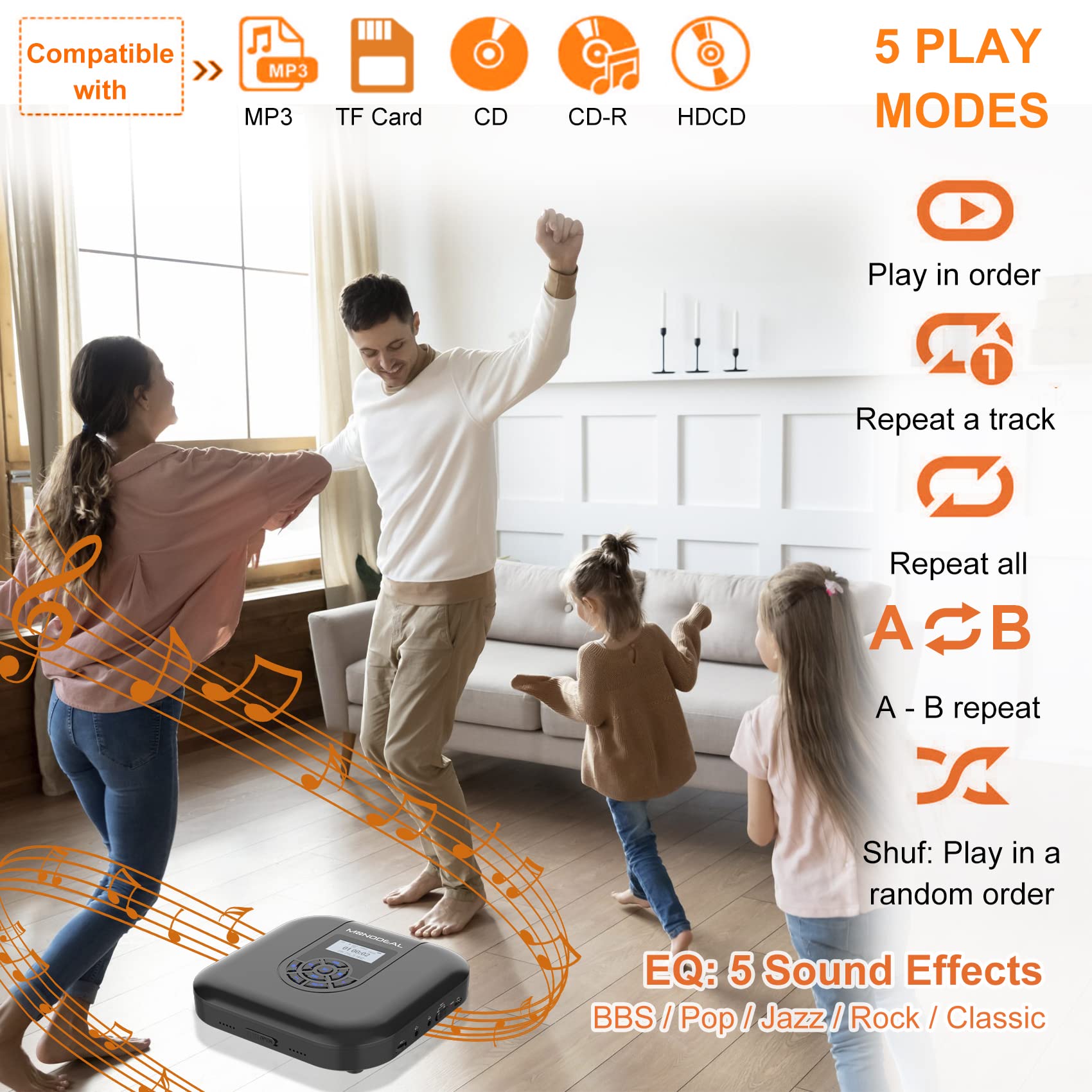 Foto 5 | Reproductor De Cd Portátil Monodeal Bluetooth Con Altavoces De 1800 Mah - Venta Internacional.